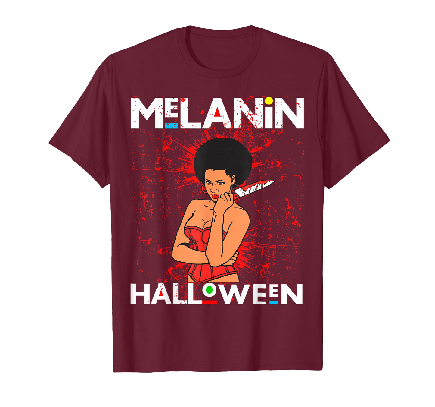 Funny Melanin Halloween Black Girl Magic Scary Blood Costume T-Shirt