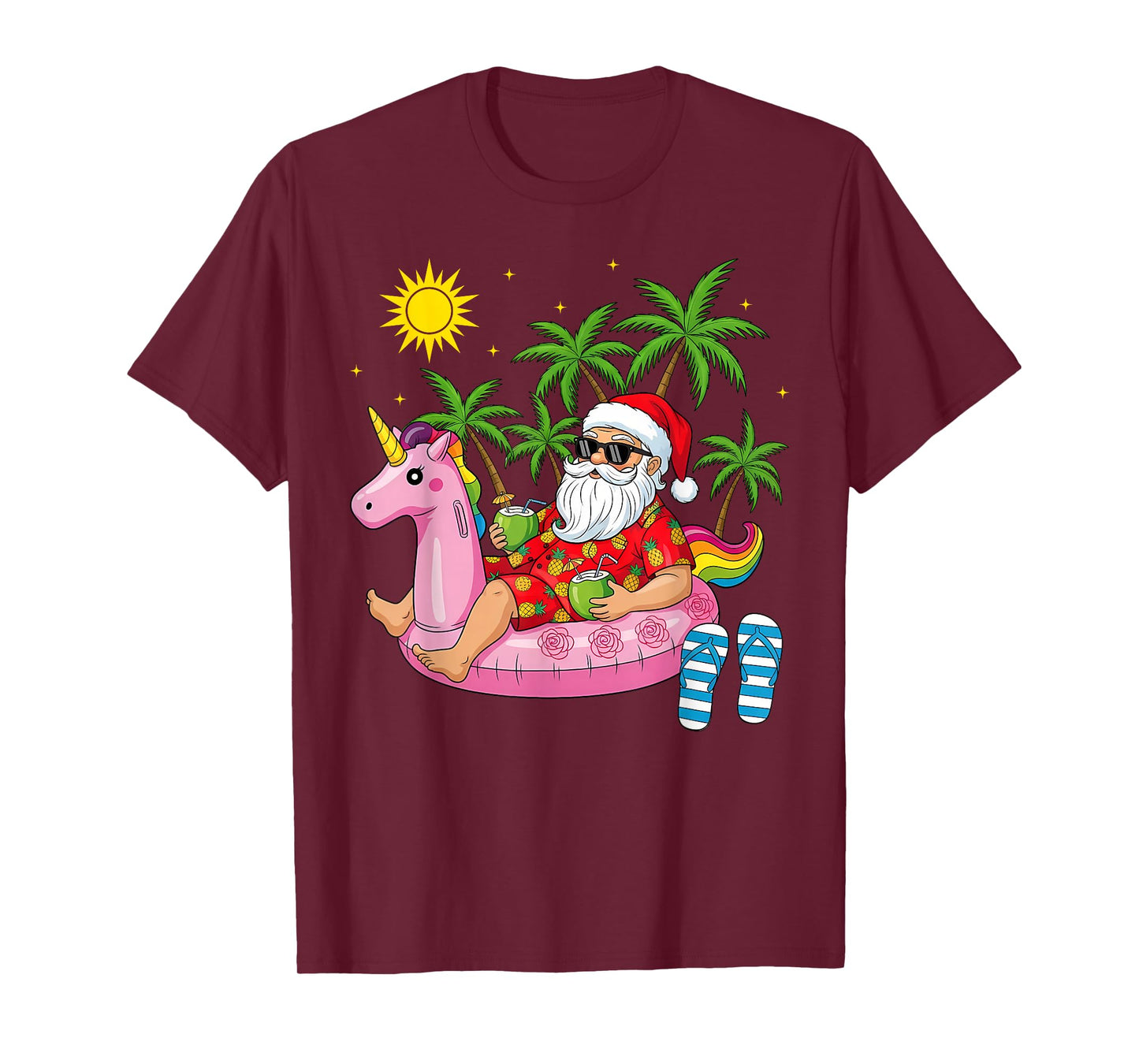 Summer Santa Unicorn Floater Funny Christmas July Beach T-Shirt