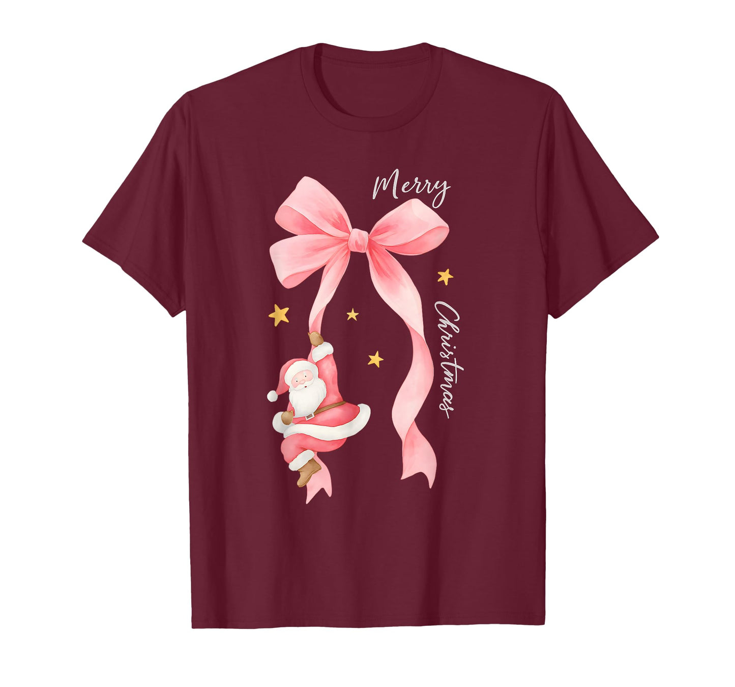 Coquette Merry Christmas with Santa, Pink Xmas Santa Claus T-Shirt
