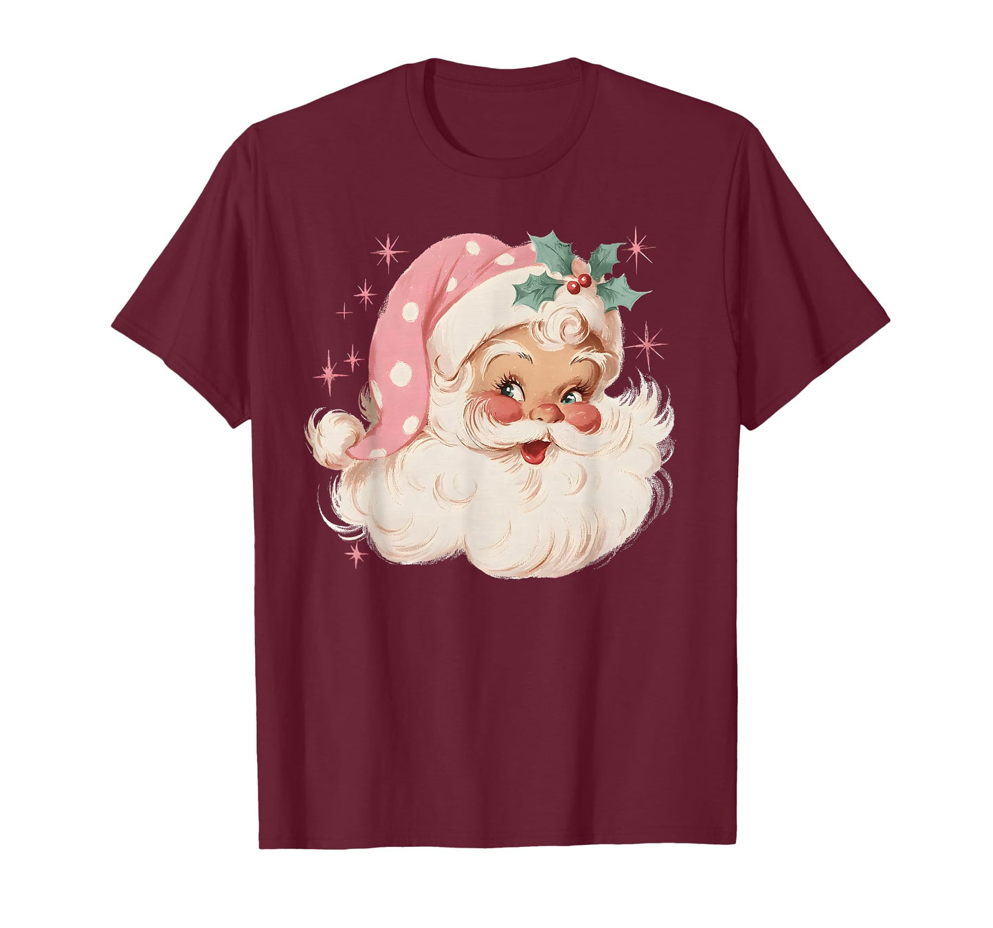 Pink Christmas Santa Claus Face Xmas Vintage Pink Santa T-Shirt