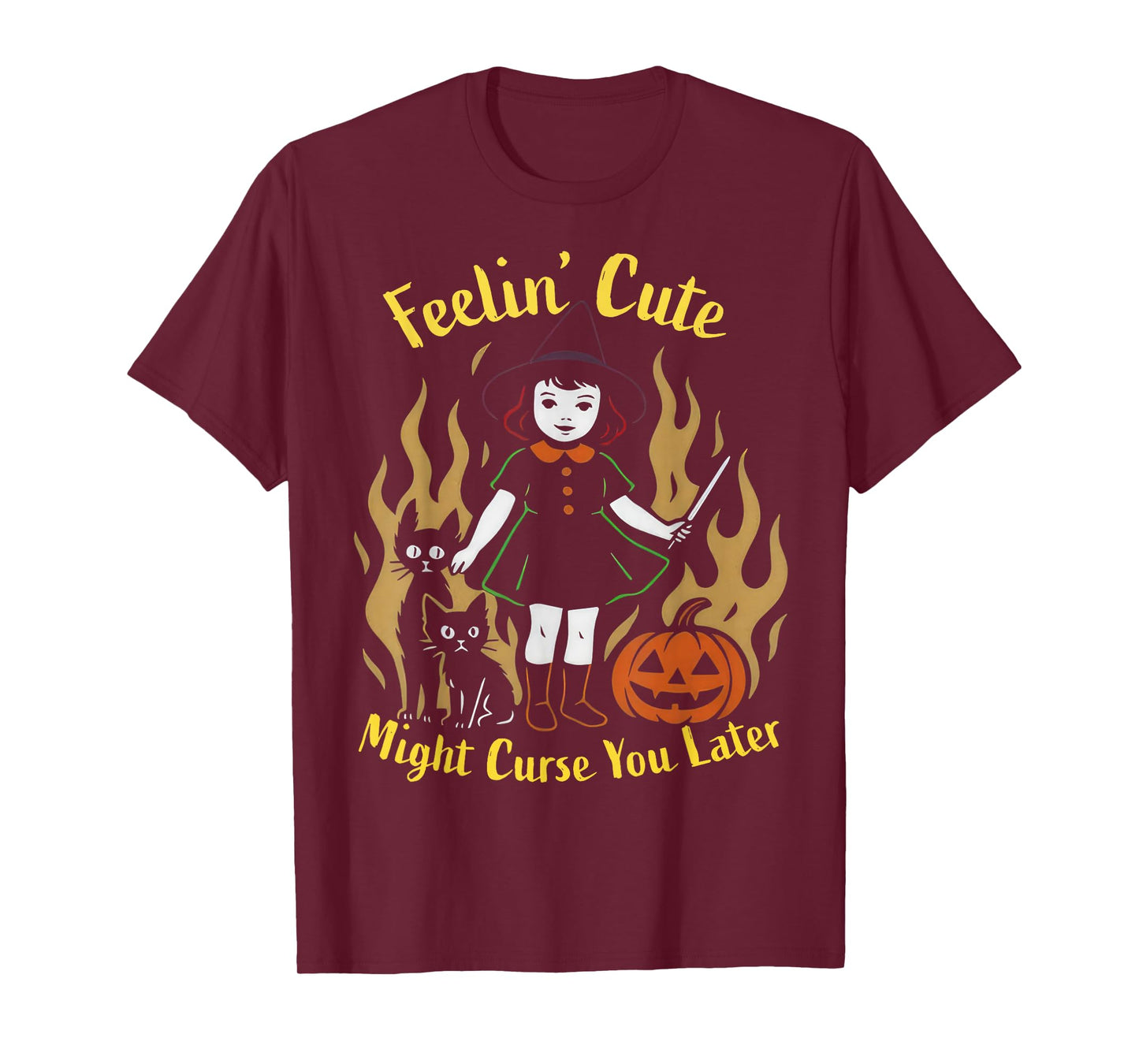 Feeling’s Cute Might Curse You Later Halloween Black Cat T-Shirt