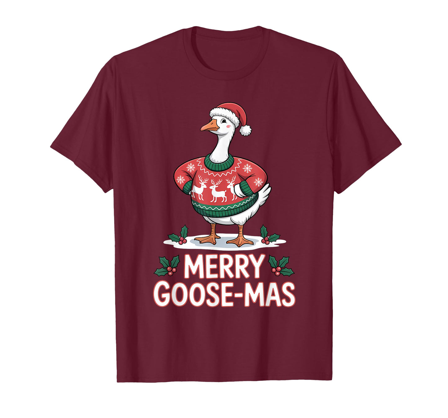 Merry Goose-mas Ugly Sweater Santa Hat Funny Goose Christmas T-Shirt