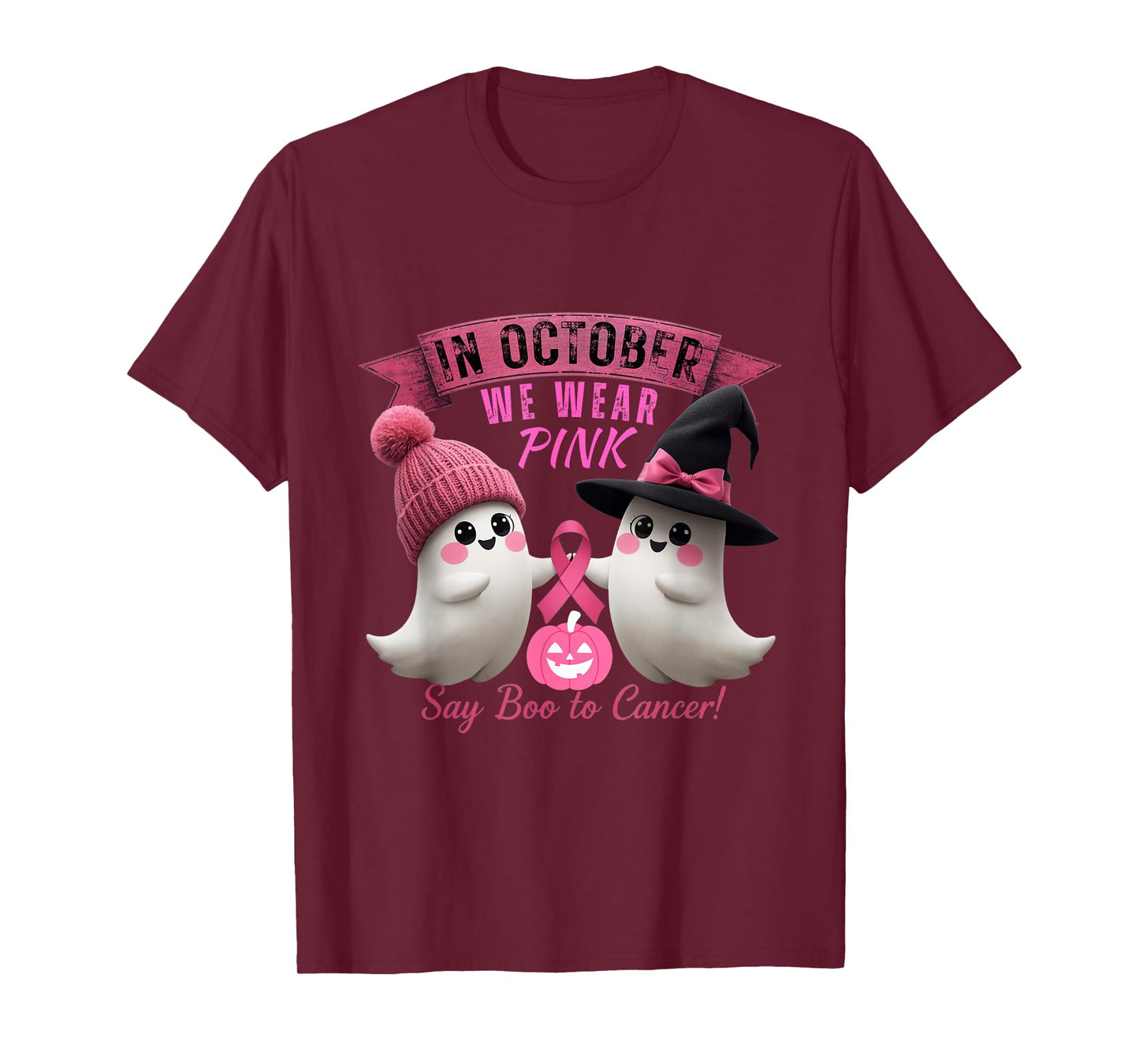 in October Wear Pink Say Boo to Cancer Halloween Pumpkin T-Shirt