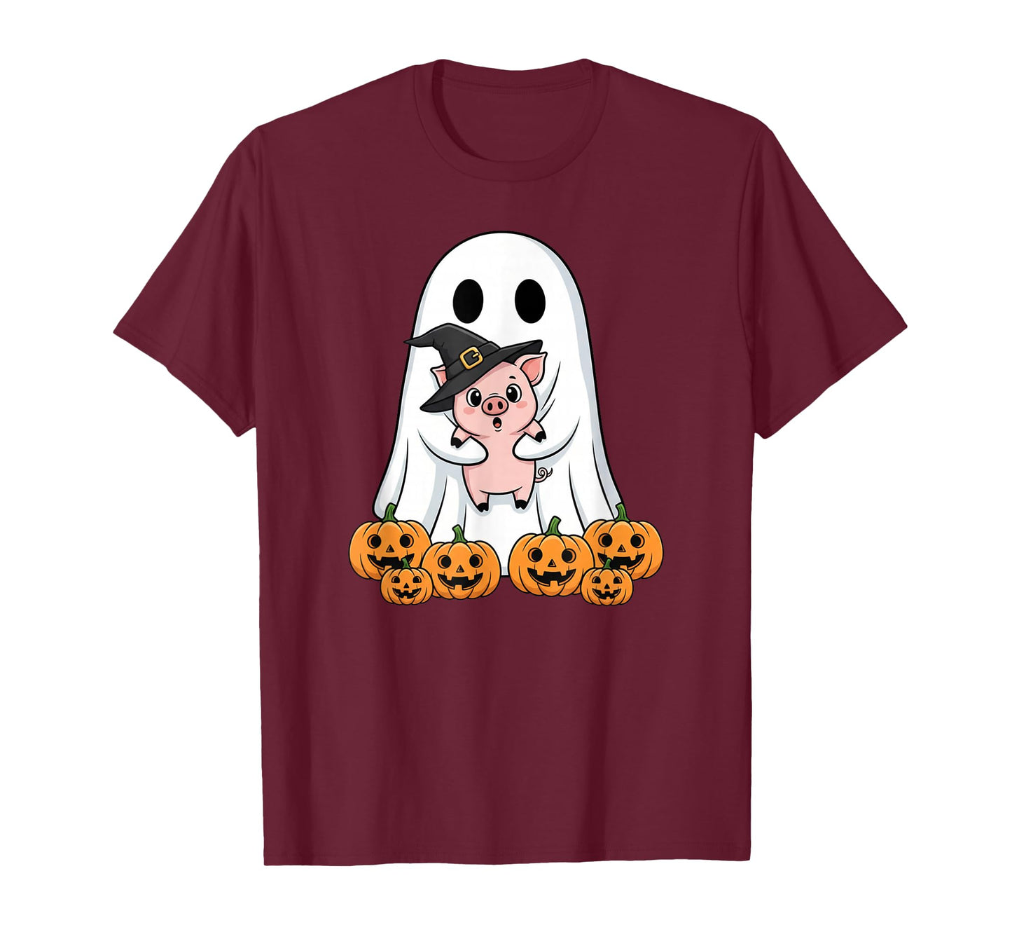 Funny Ghost Pig Pumpkin Halloween Kids Mens Womens T-Shirt