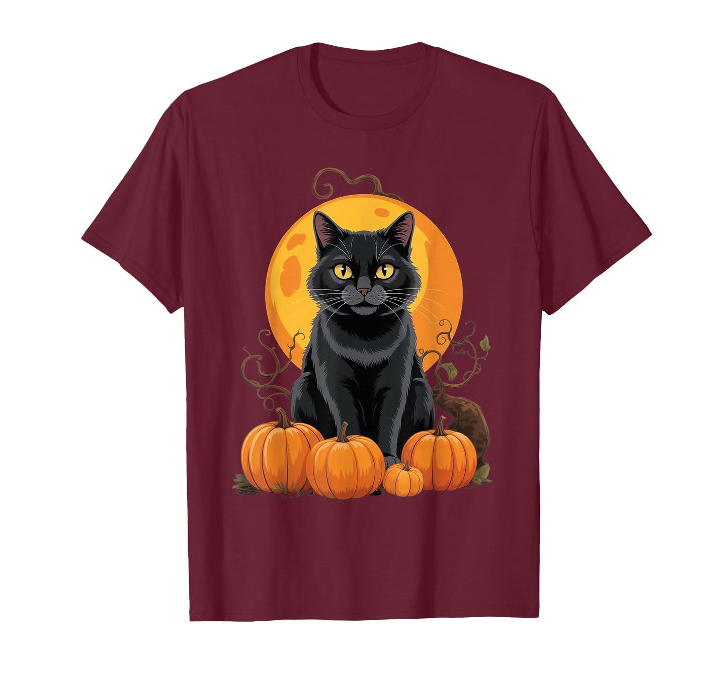 Retro Black Cat Witch Scary Halloween Pumpkin Women Men Kids T-Shirt