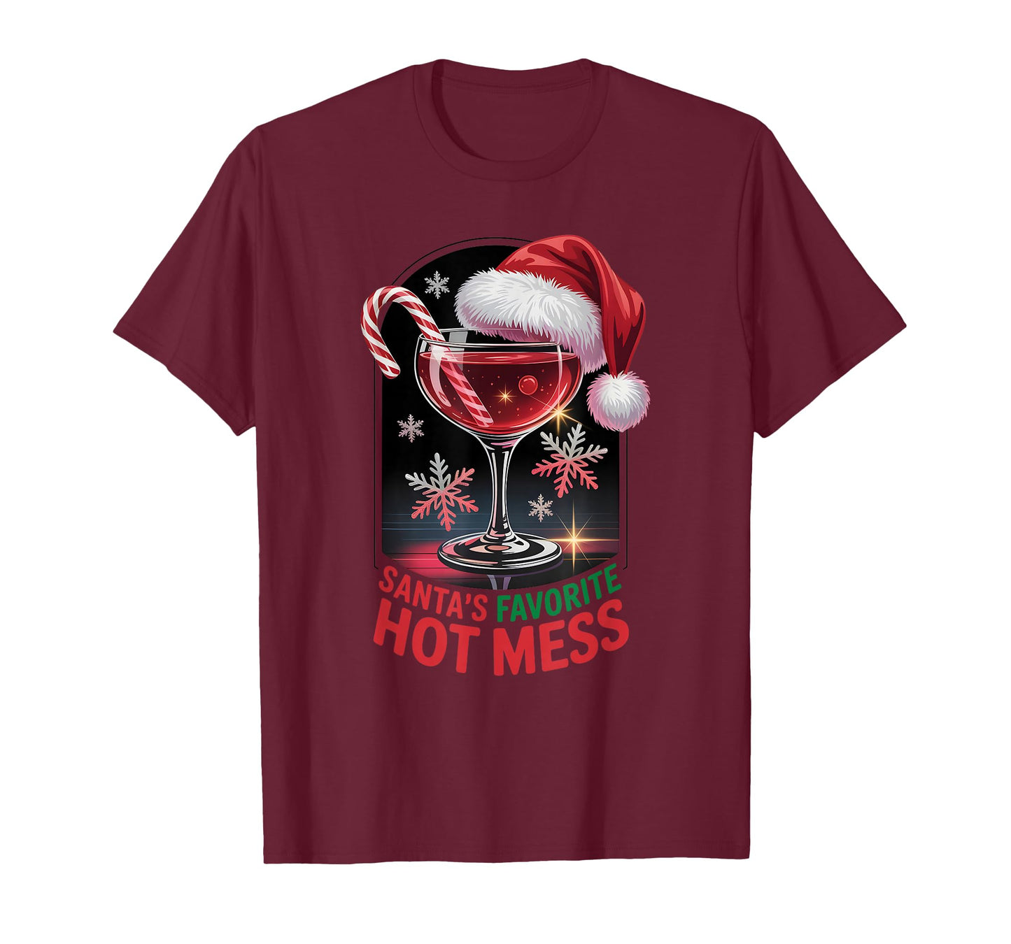Santa’s Favorite Hot Mess Christmas Alcohol Party Humor T-Shirt