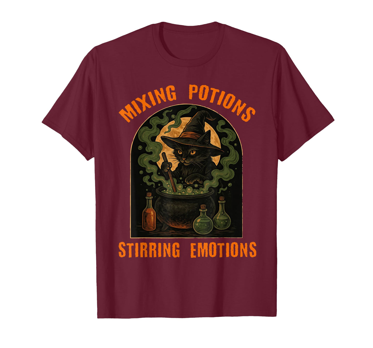 Mixing Potions Stirring Emotions Witch Cat Occult Wicca T-Shirt