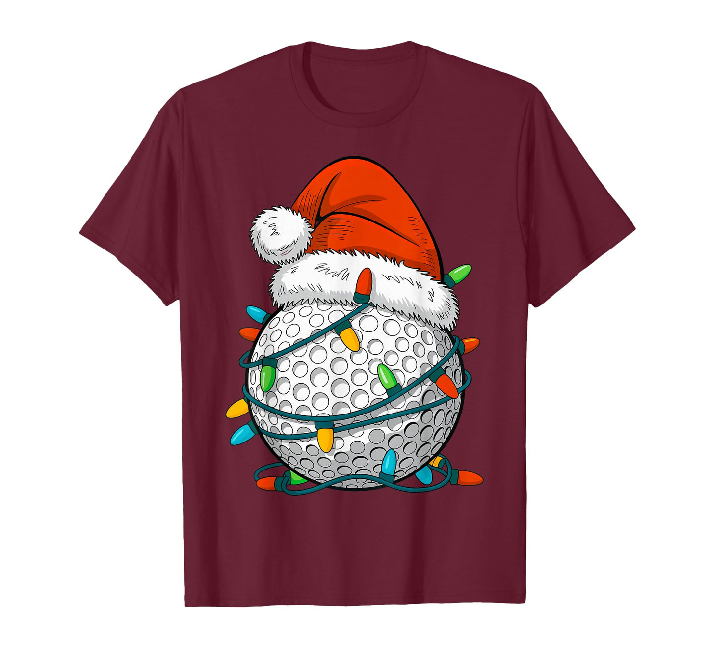 Golfing Ball Lights Santa Hat Men Women Xmas Christmas Golf T-Shirt