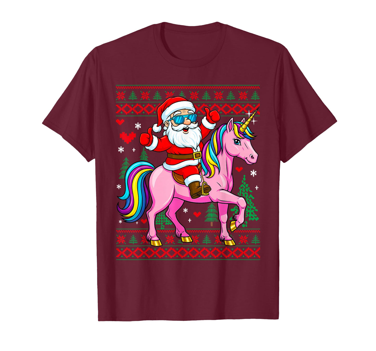 Christmas Santa Claus on Unicorn Girly Girls Cute Women T-Shirt
