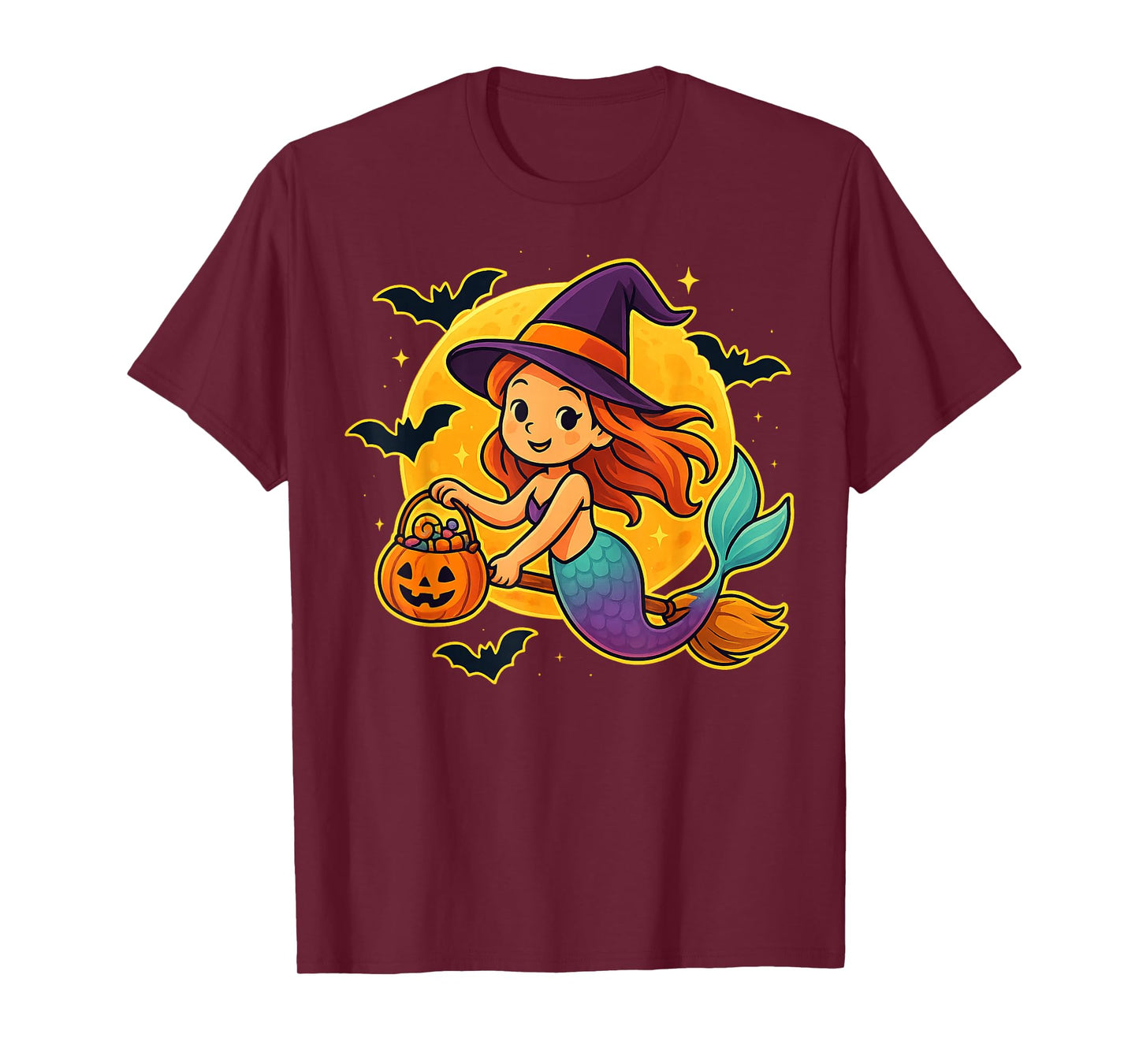 Cute Mermaid Witch Pumpkin Halloween Costume Boys Girls T-Shirt