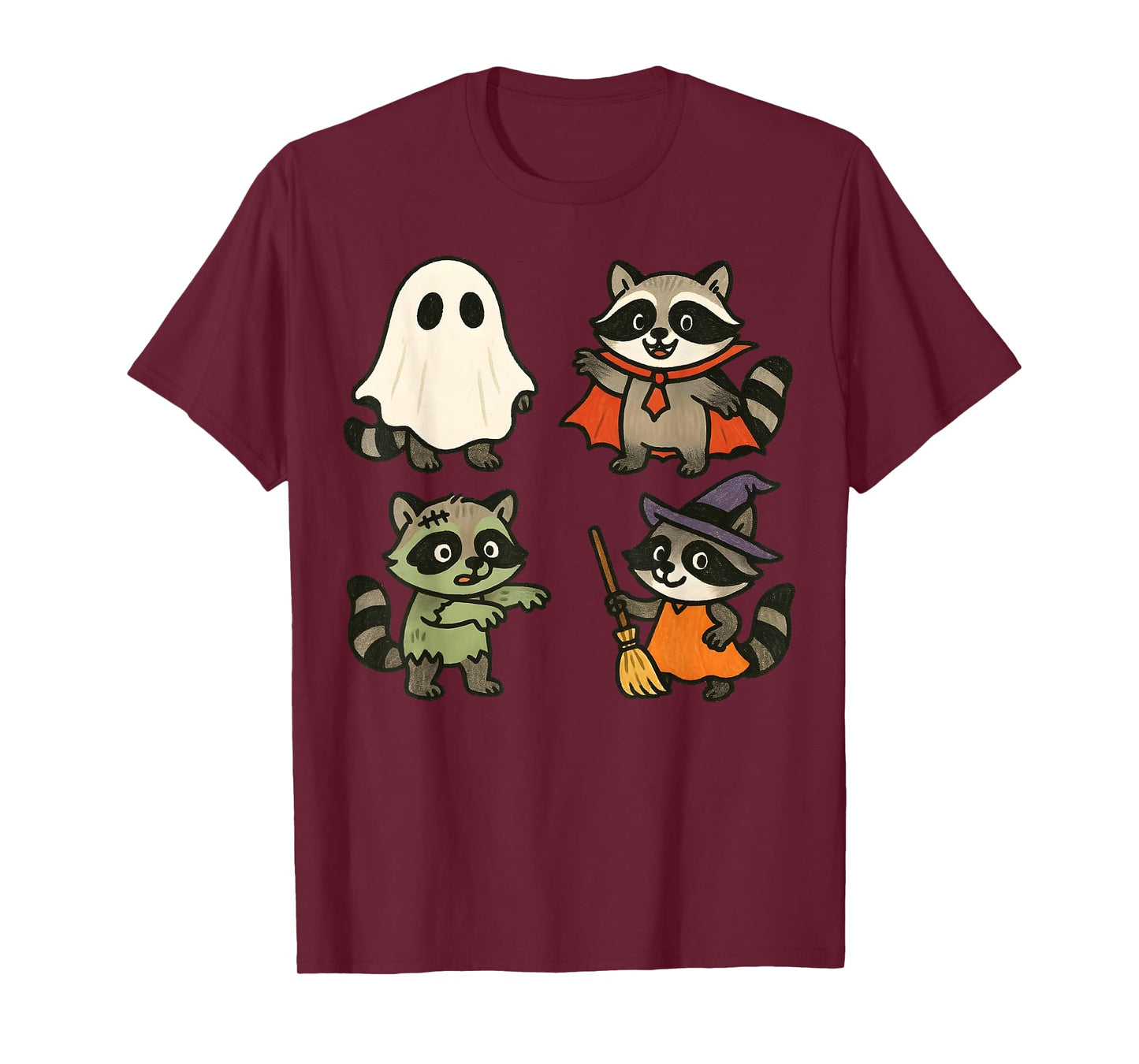 Raccoon Spooky Witch Boo Zombie Cute Halloween Boys Girls T-Shirt
