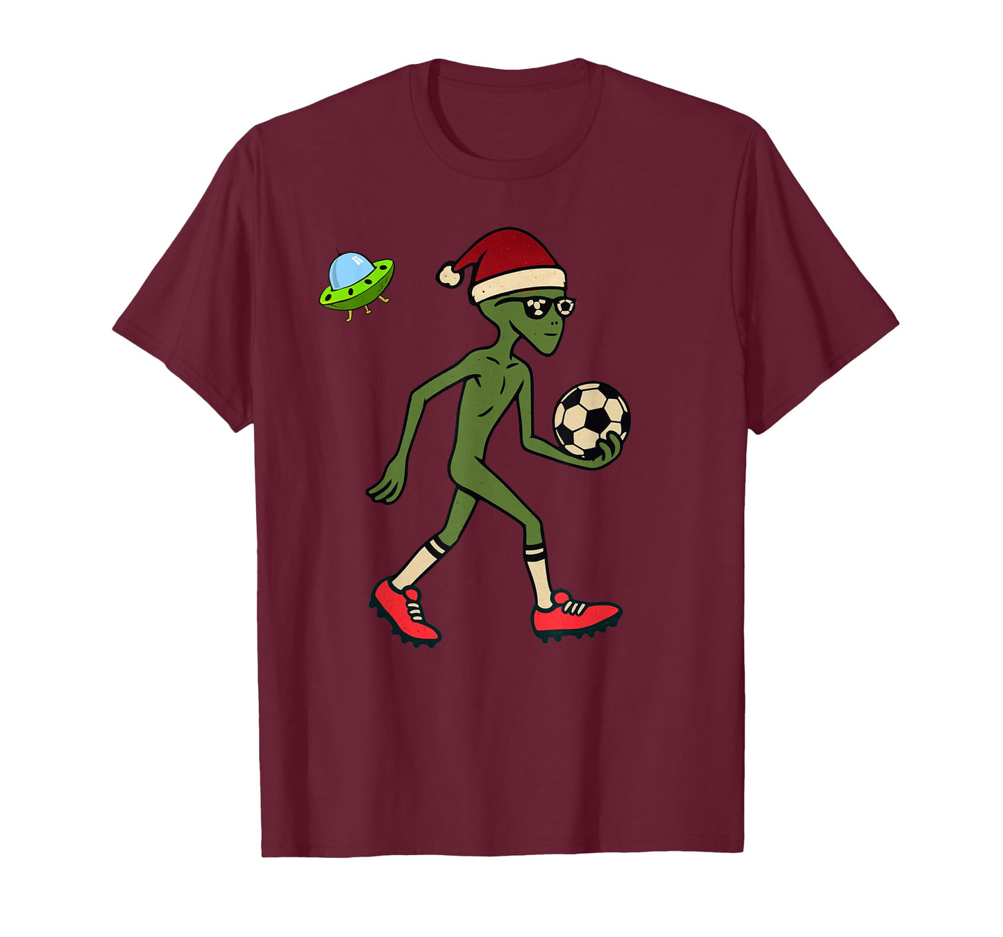 Alien Playing Soccer Christmas Vintage Funny Xmas Holiday T-Shirt