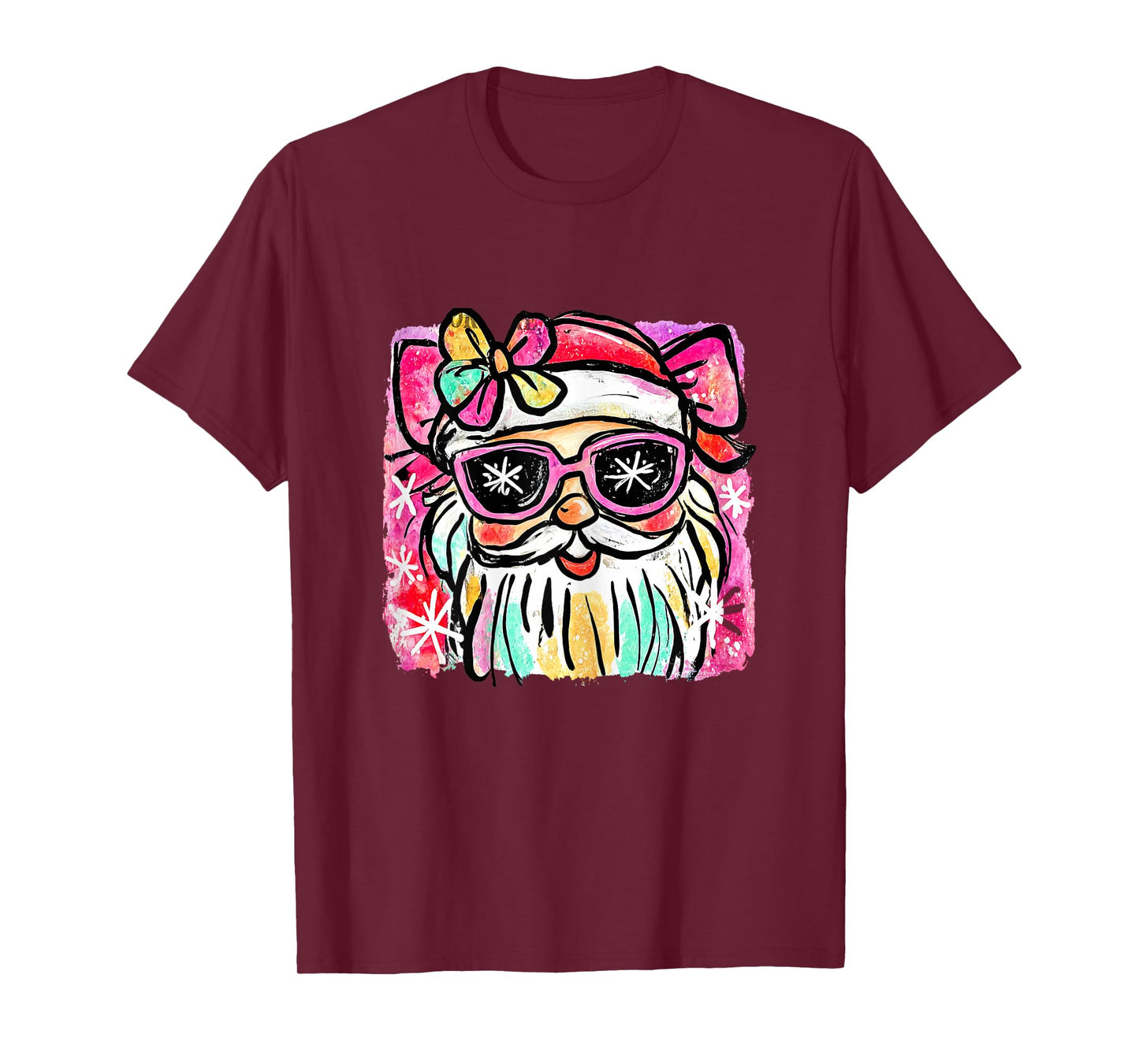 Coquette Pink Glass Santa Merry Christmas Women Girl Kids T-Shirt