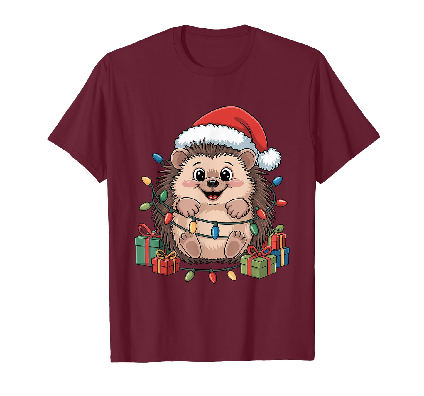 Hedgehog Santa Hat Christmas Design Funny Animal Lovers T-Shirt