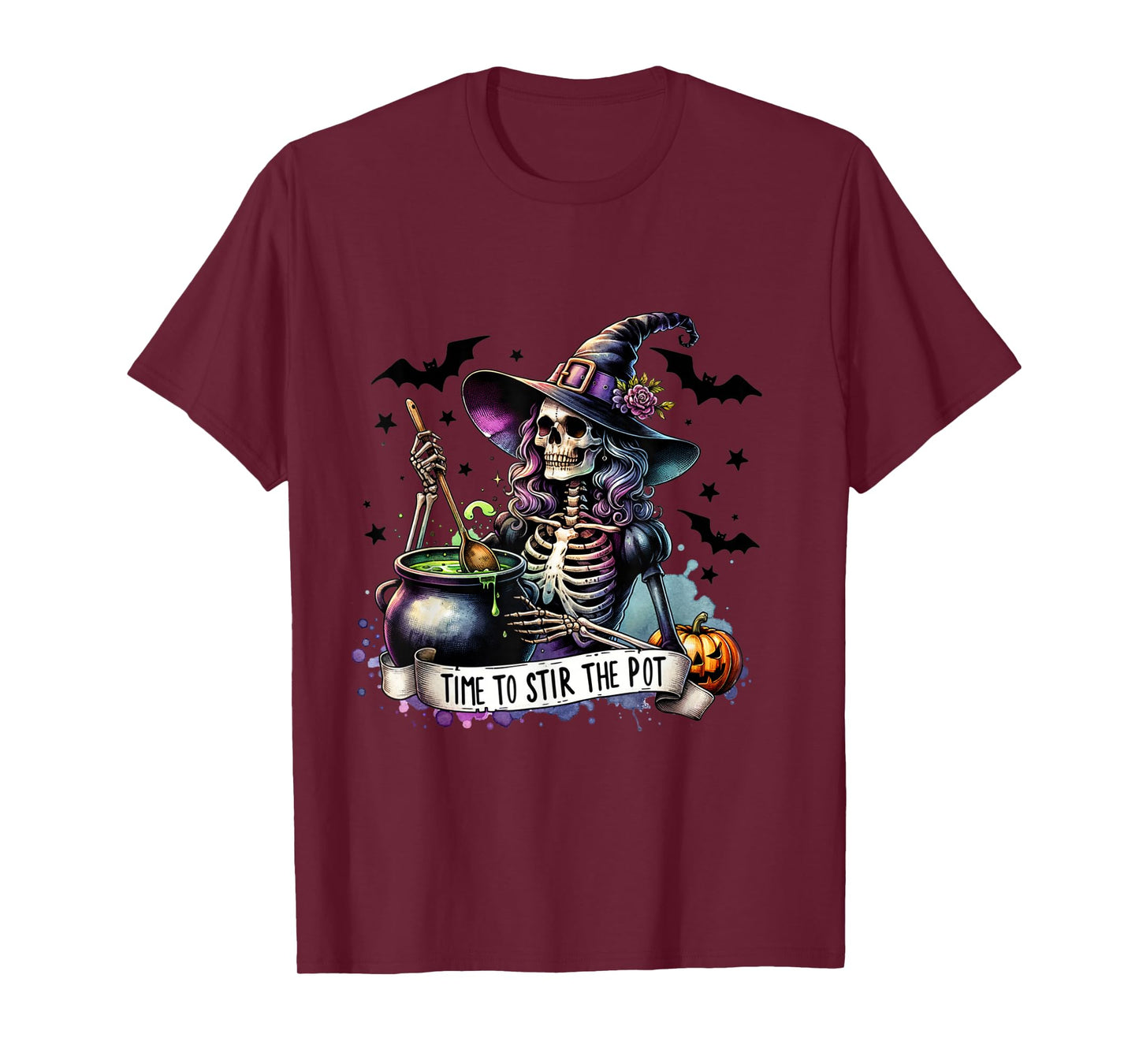 Time To Stir the pot Skeleton Woman Witch Halloween Pin-Up T-Shirt