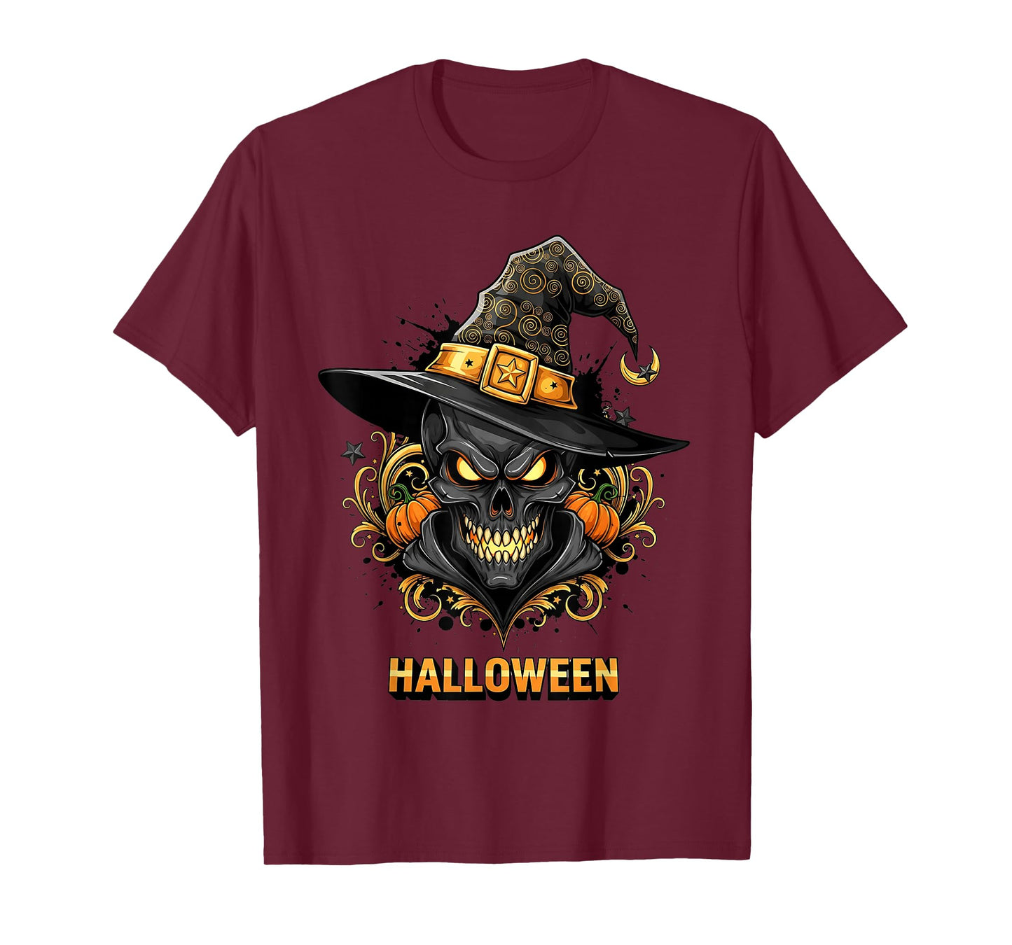 Spooky Skull Witch Hat Halloween Horror Scary Costume T-Shirt