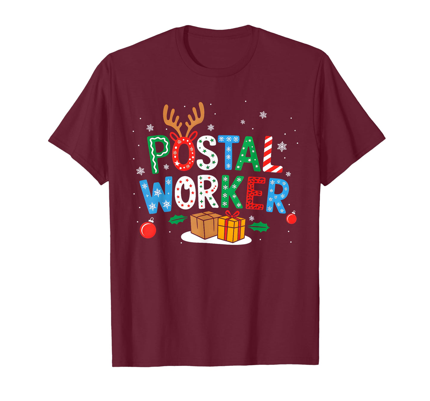 Postal Worker Xmas Leopard Plaid Santa Reindeer Elf Lover T-Shirt