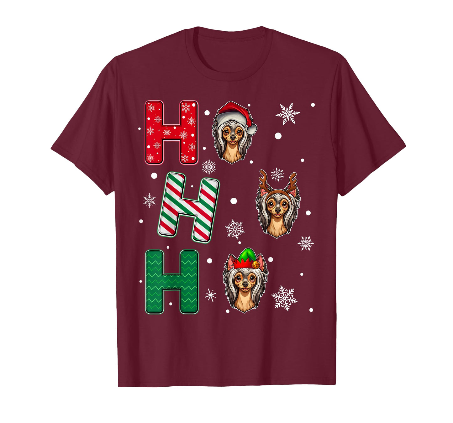 Ho Ho Ho Chinese Crested Dog Lover Christmas Santa Elf Xmas T-Shirt