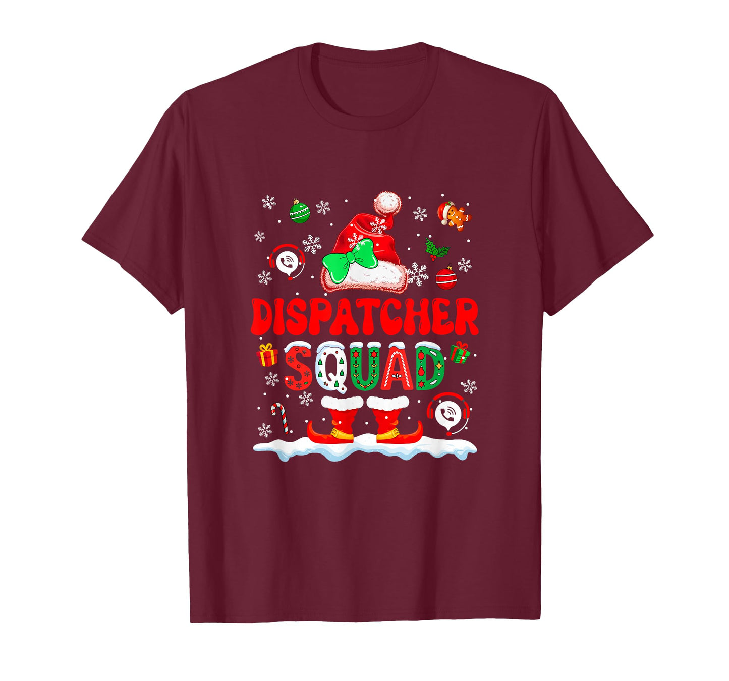 Dispatcher Squad Women Job Christmas Santa Costume Bow Tie T-Shirt