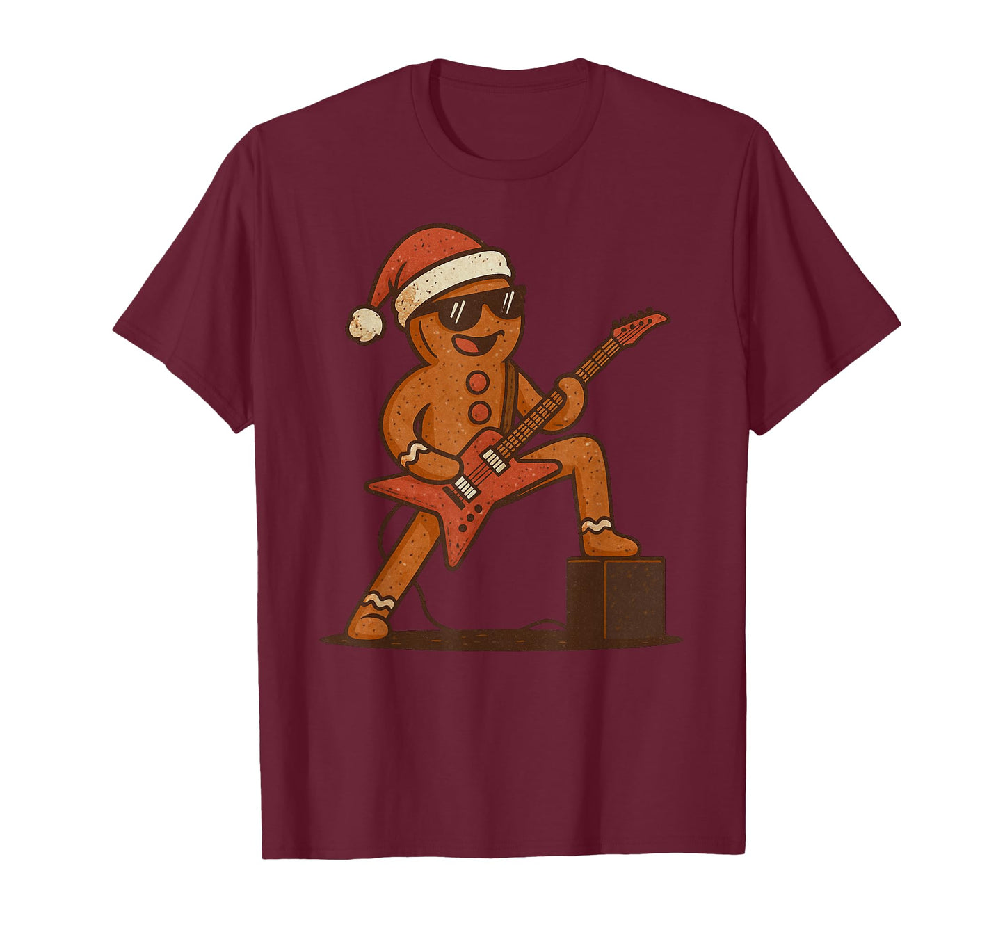 Gingerbread Playing Rock Guitar Christmas Vintage Funny Xmas T-Shirt