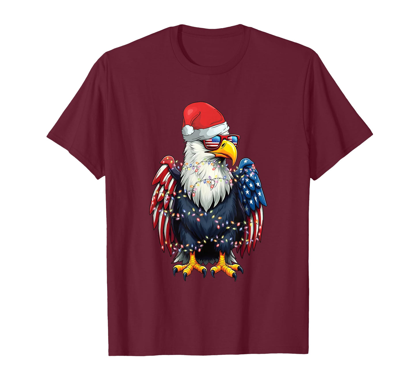 Patriotic Eagle Christmas Lights Santa Hat American Flag T-Shirt