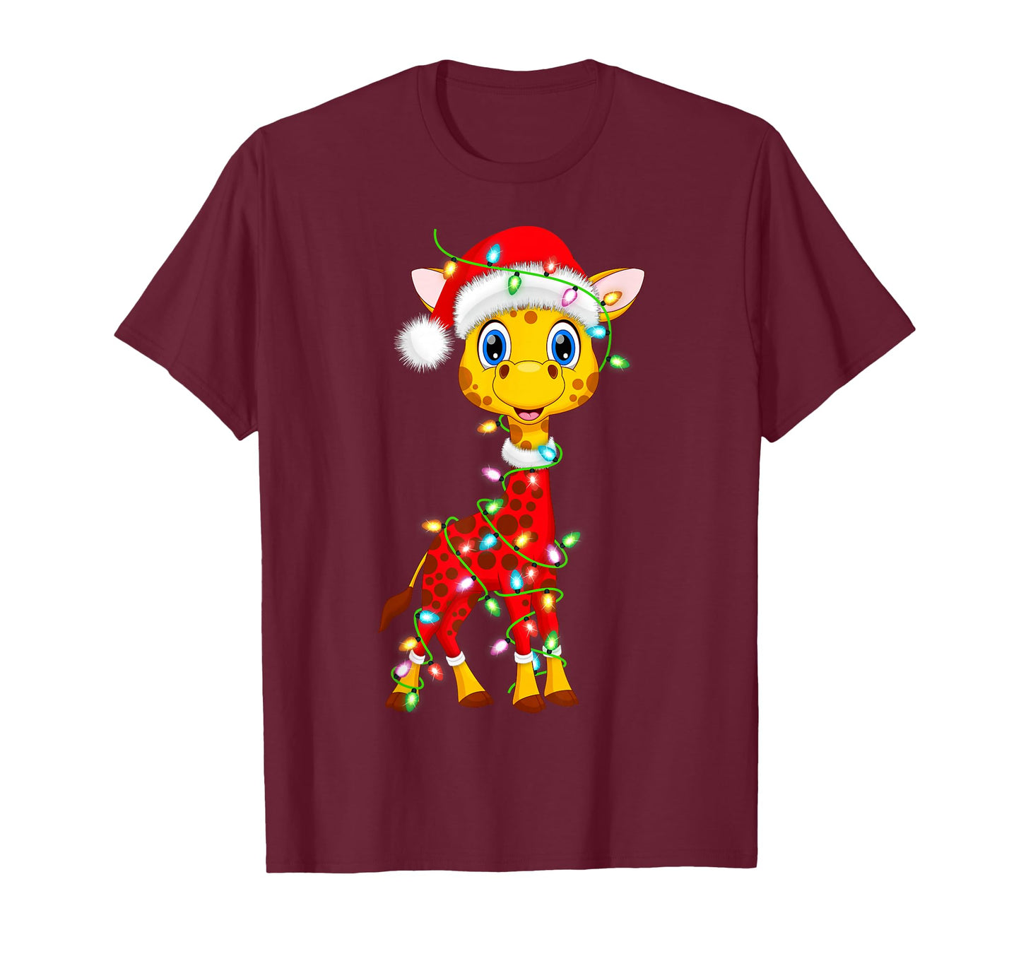 Giraffe Christmas Lights Santa Costume Cute Animal Xmas T-Shirt