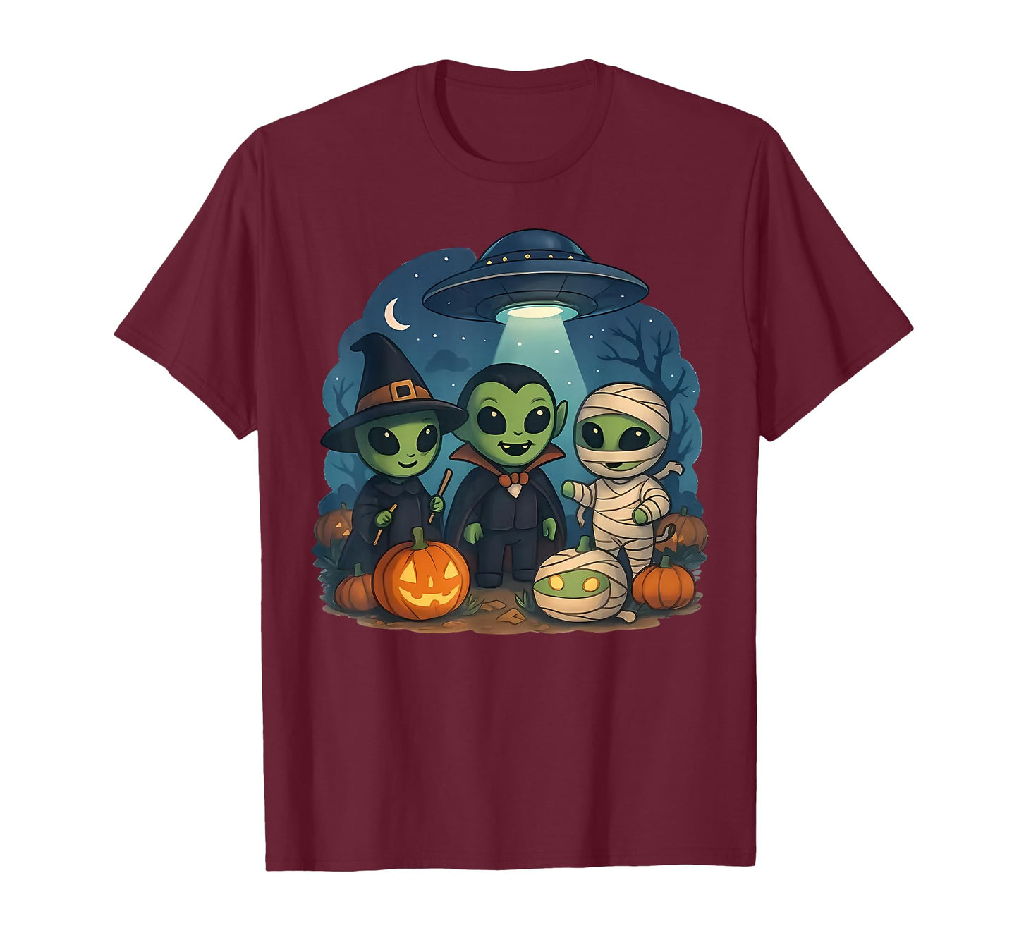 UFO Alien Spooky Pumpkin Trick Or Treat Space Halloween T-Shirt