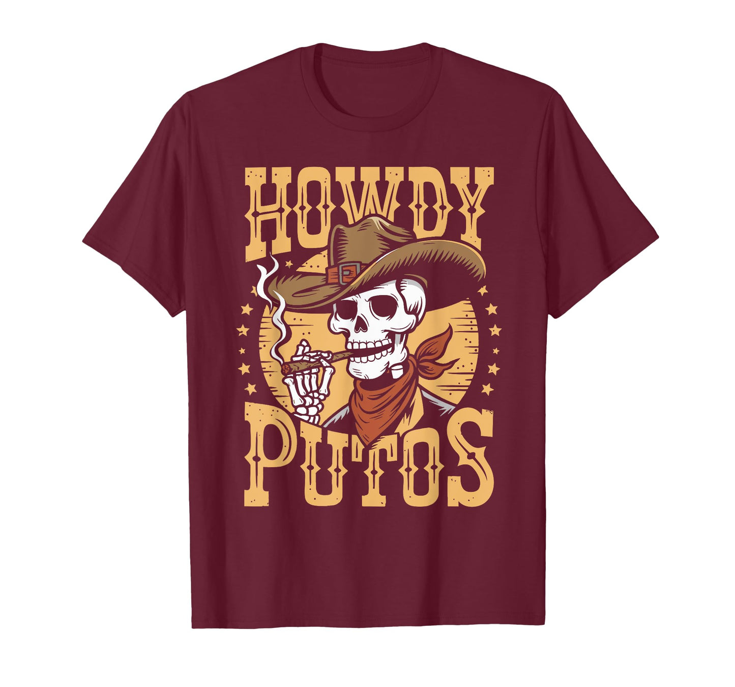 Vintage Howdy Putos Skull Cowboy Western Country Spanish T-Shirt