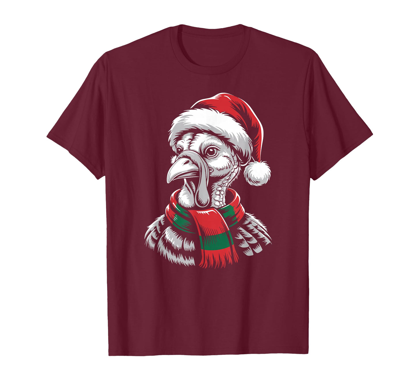 Turkey Xmas Santa Hat Scarf Christmas Costume T-Shirt