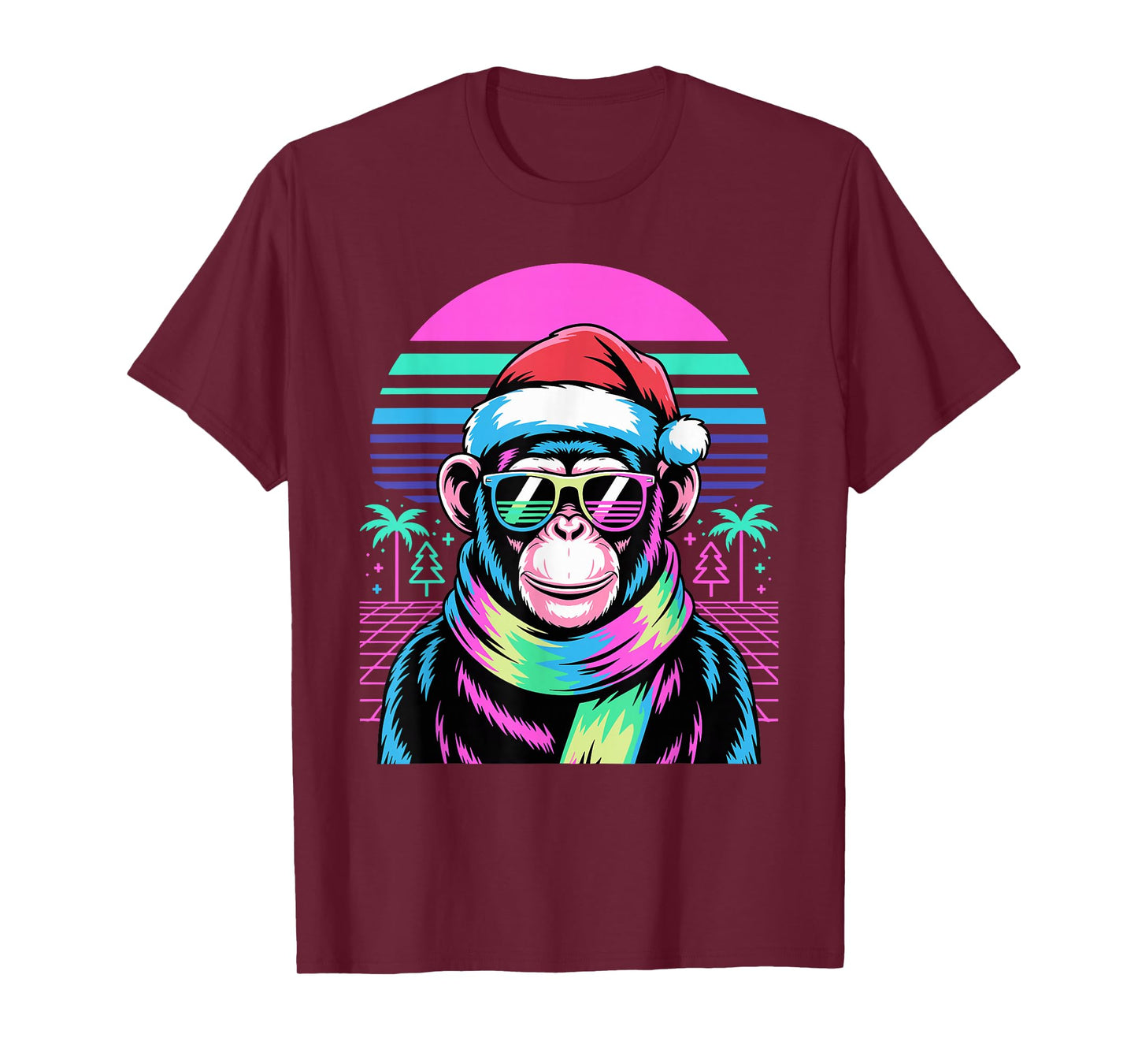 Christmas Synthwave Chimpanzee Sunglasses Chimpanzees T-Shirt