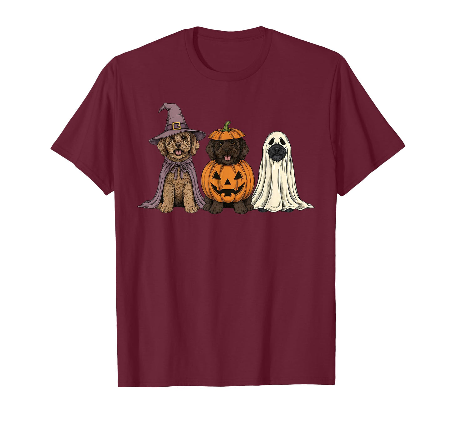 Spooky Ghost Portuguese Water Dog Pumpkin Halloween T-Shirt