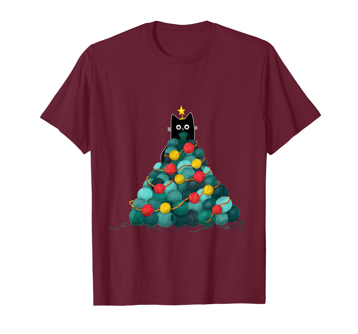 Funny Black Cat Christmas Tree Lights Meow Kitten Women Men T-Shirt