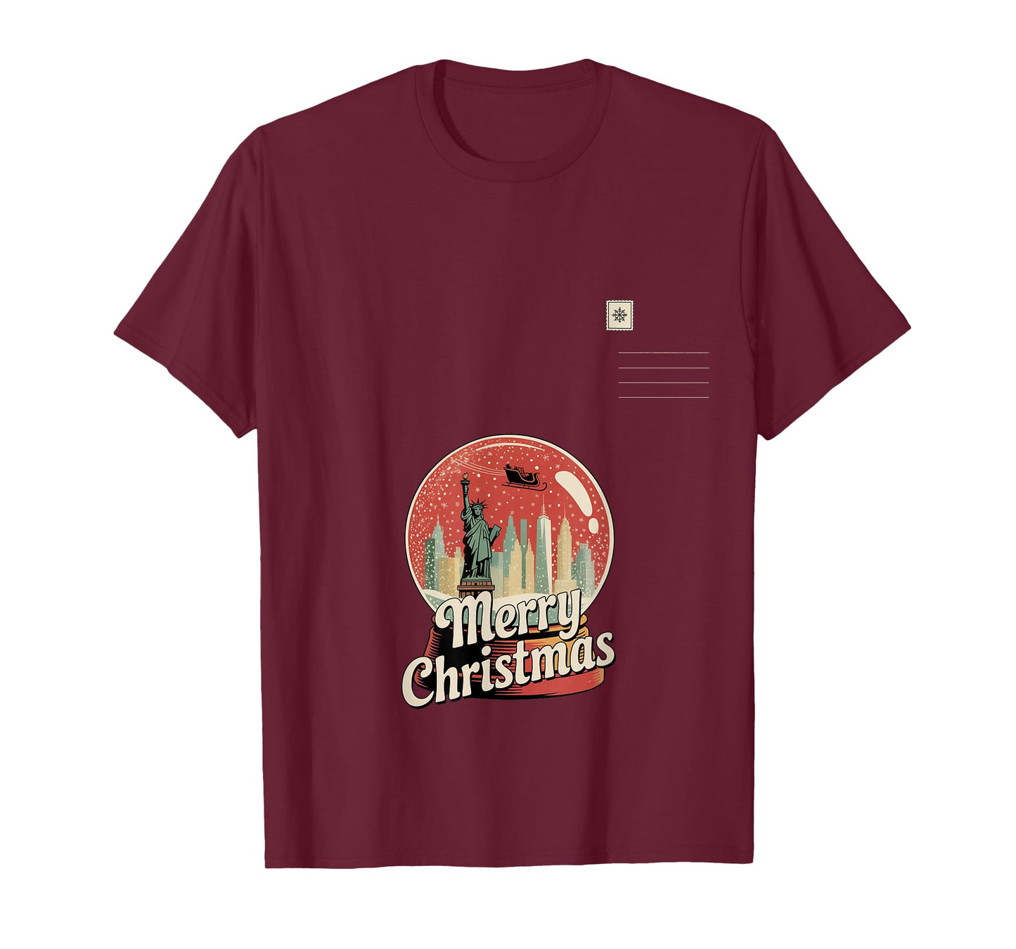 Merry Christmas New York Skyline in Snow Globe Snow Sparkles T-Shirt