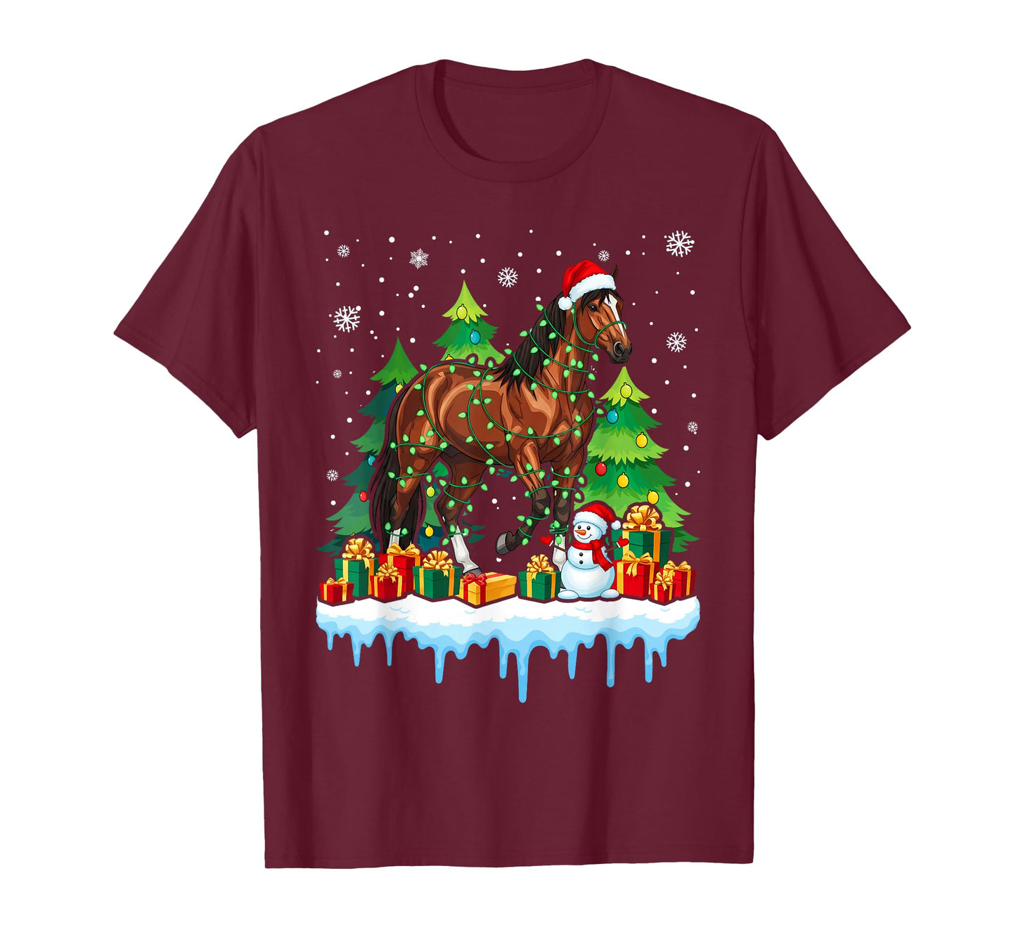 Horse Santa Hat Christmas Lights Riding Funny T-Shirt