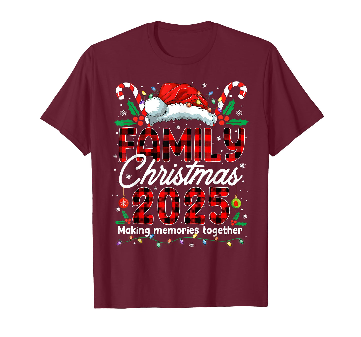 Buffalo Plaid Family Christmas 2025 Xmas Lights Santa Pajama T-Shirt
