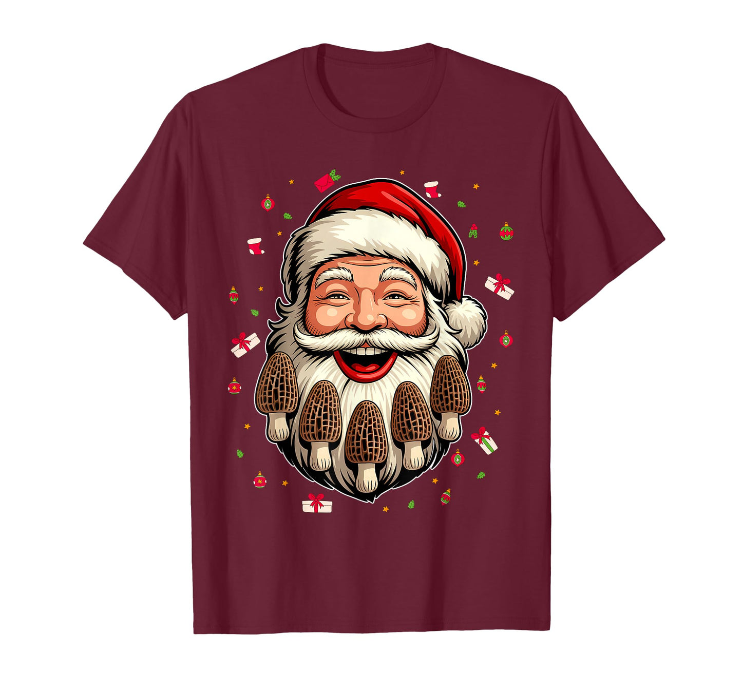 Christmas Morel Mushroom Hunting Santa Claus Fungi Morels T-Shirt