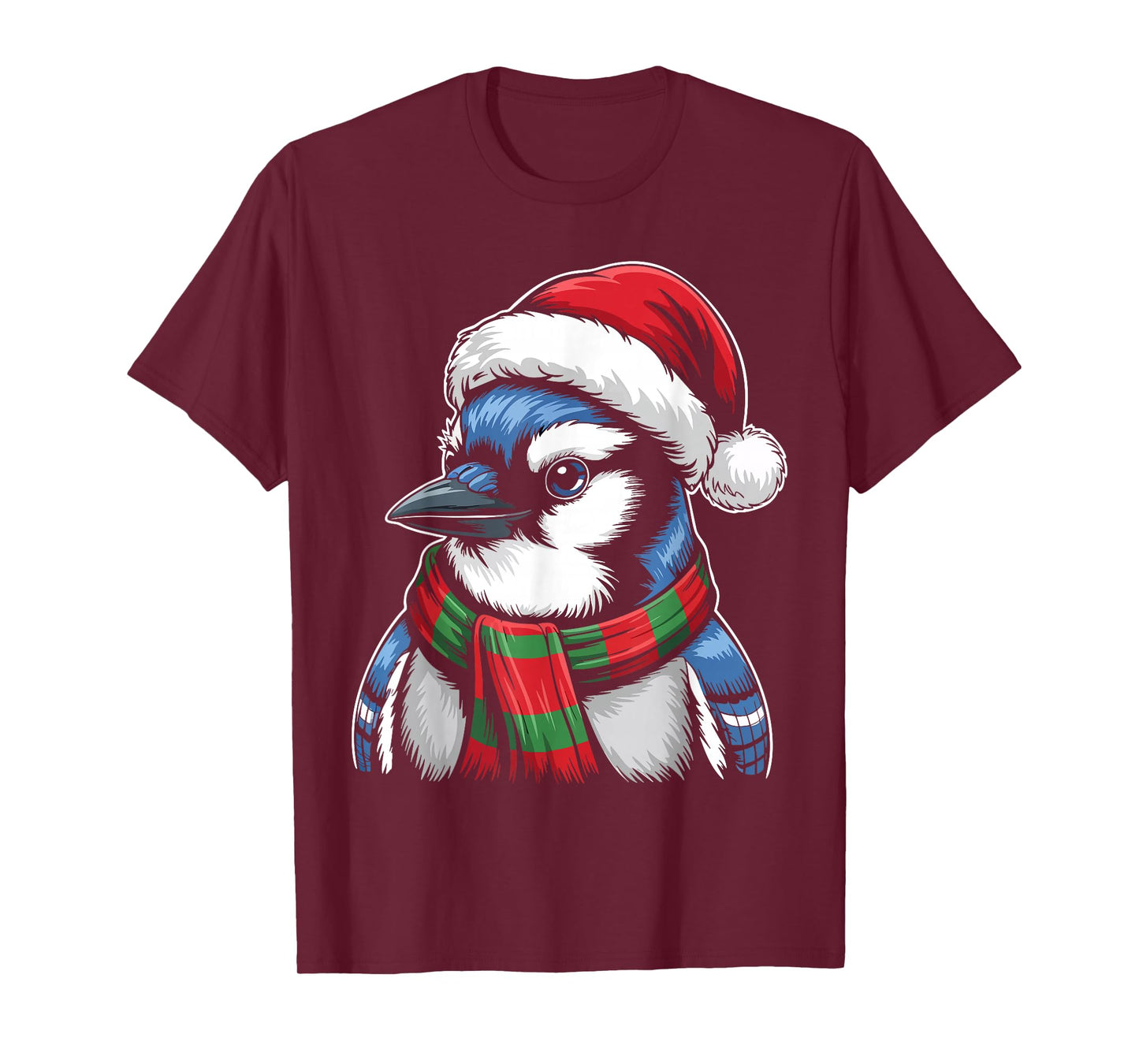Blue Jay Bird Xmas Santa Hat Scarf Christmas Costume T-Shirt