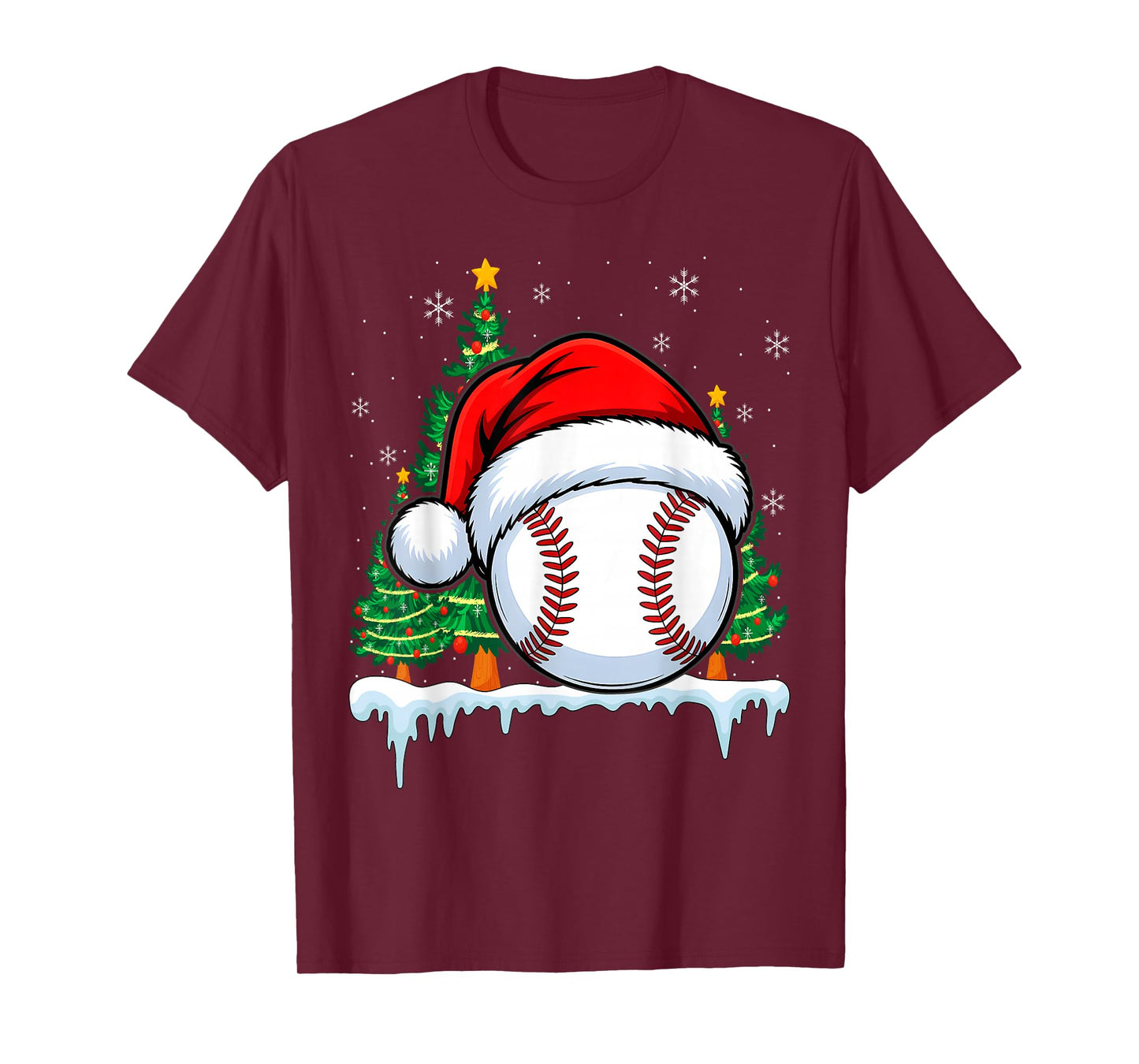 Christmas Baseball Ball Santa Hat Xmas Boys Catcher Pitcher T-Shirt