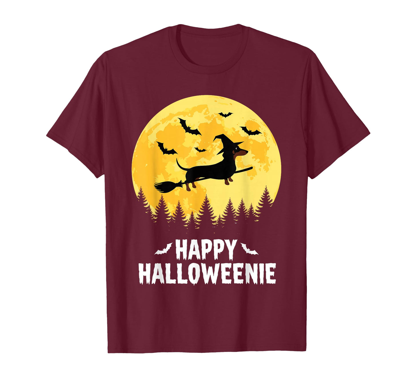 Happy Halloweenie Funny Halloween Dachshund Flying Witch T-Shirt