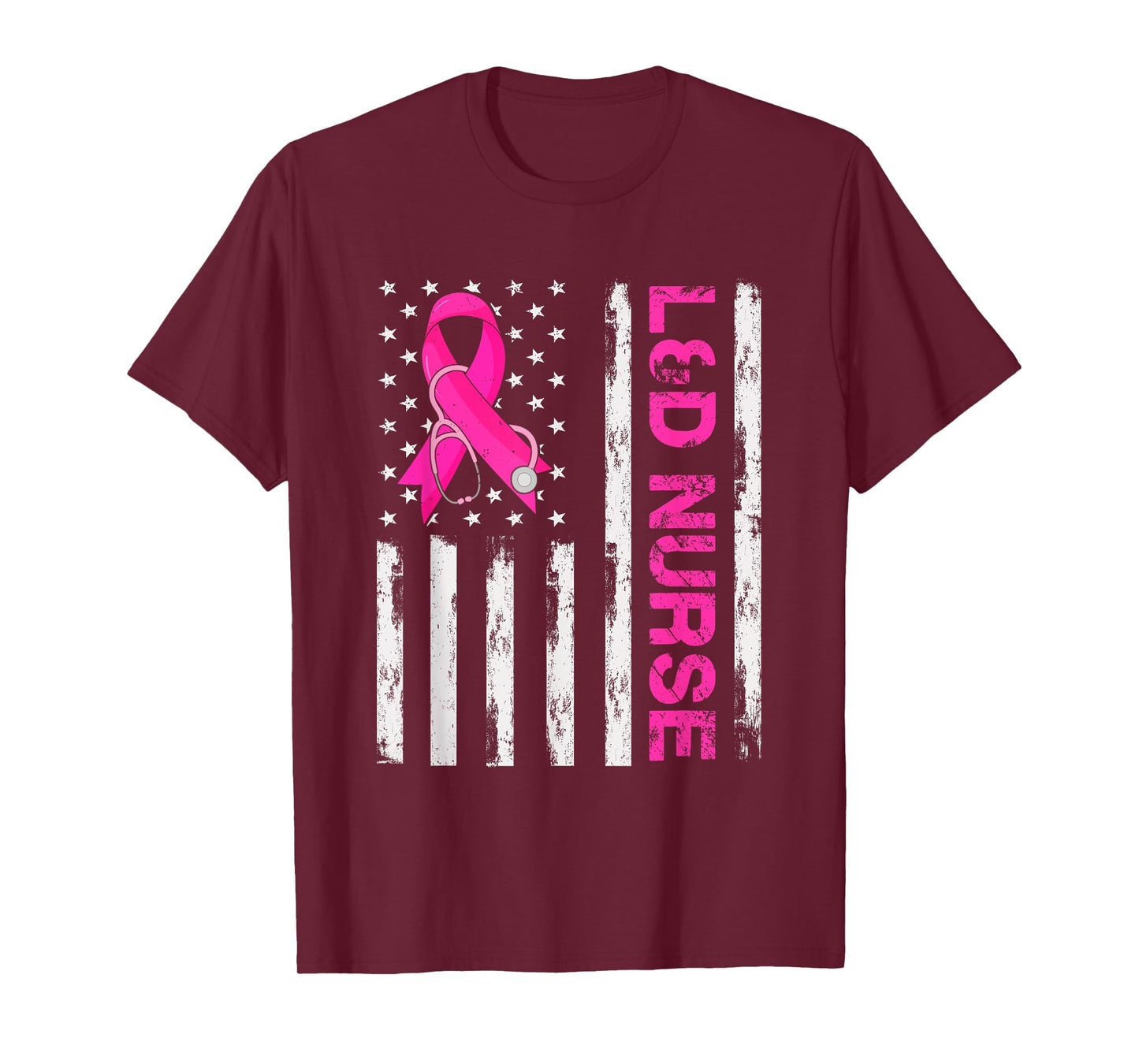L&D Nurse American Flag Breast Cancer Awareness Pink Ribbon Women Men T-Shirt