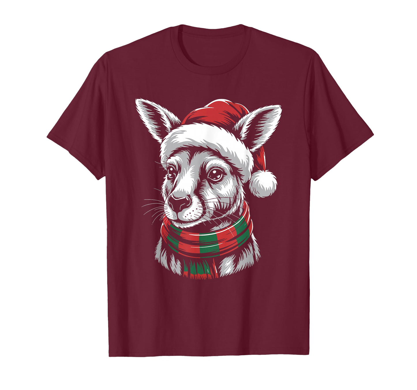 Kangaroo Xmas Santa Hat Scarf Christmas Costume T-Shirt