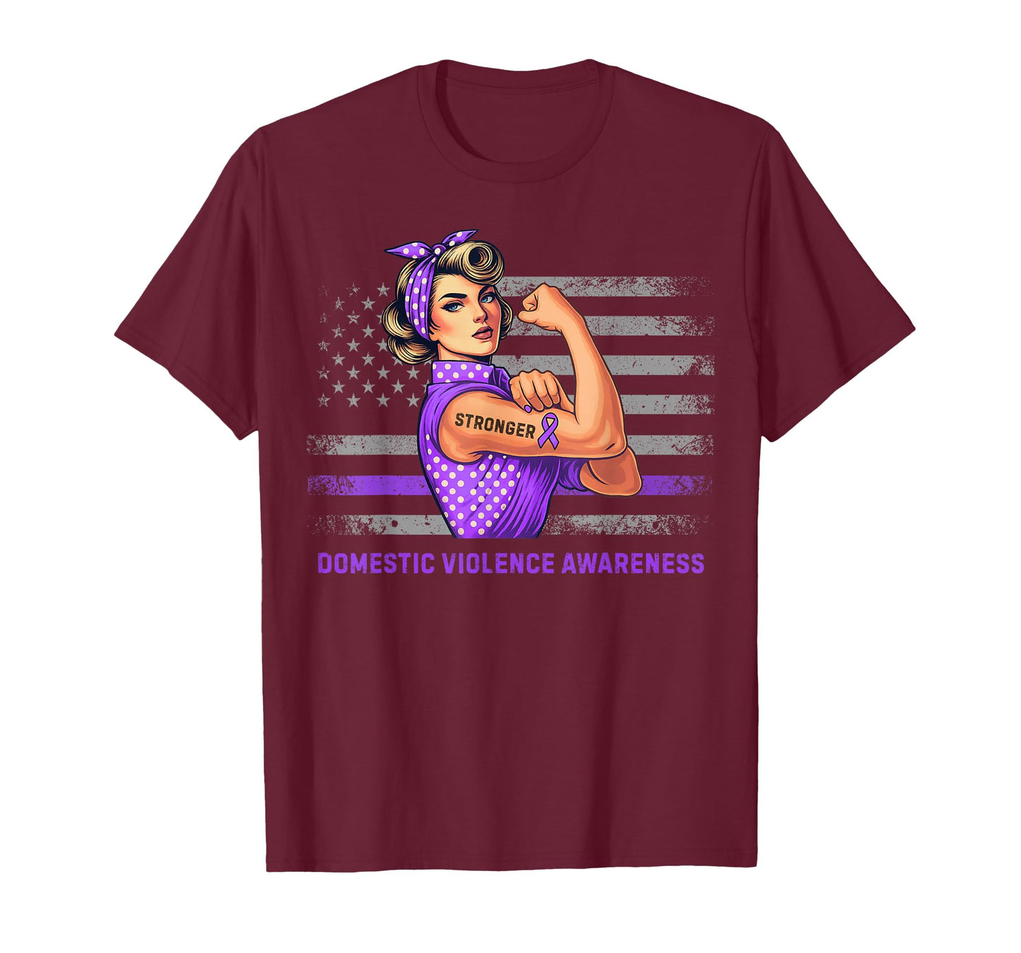 Vintage American Flag Stronger Domestic Violence Awareness T-Shirt