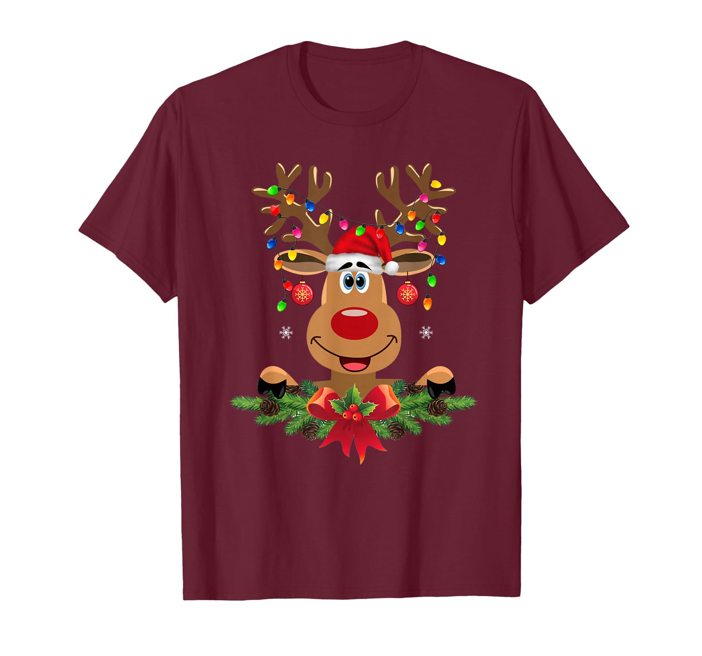 Rudolph Red Nose Reindeer T-Shirt Santa Christmas Men Women T-Shirt