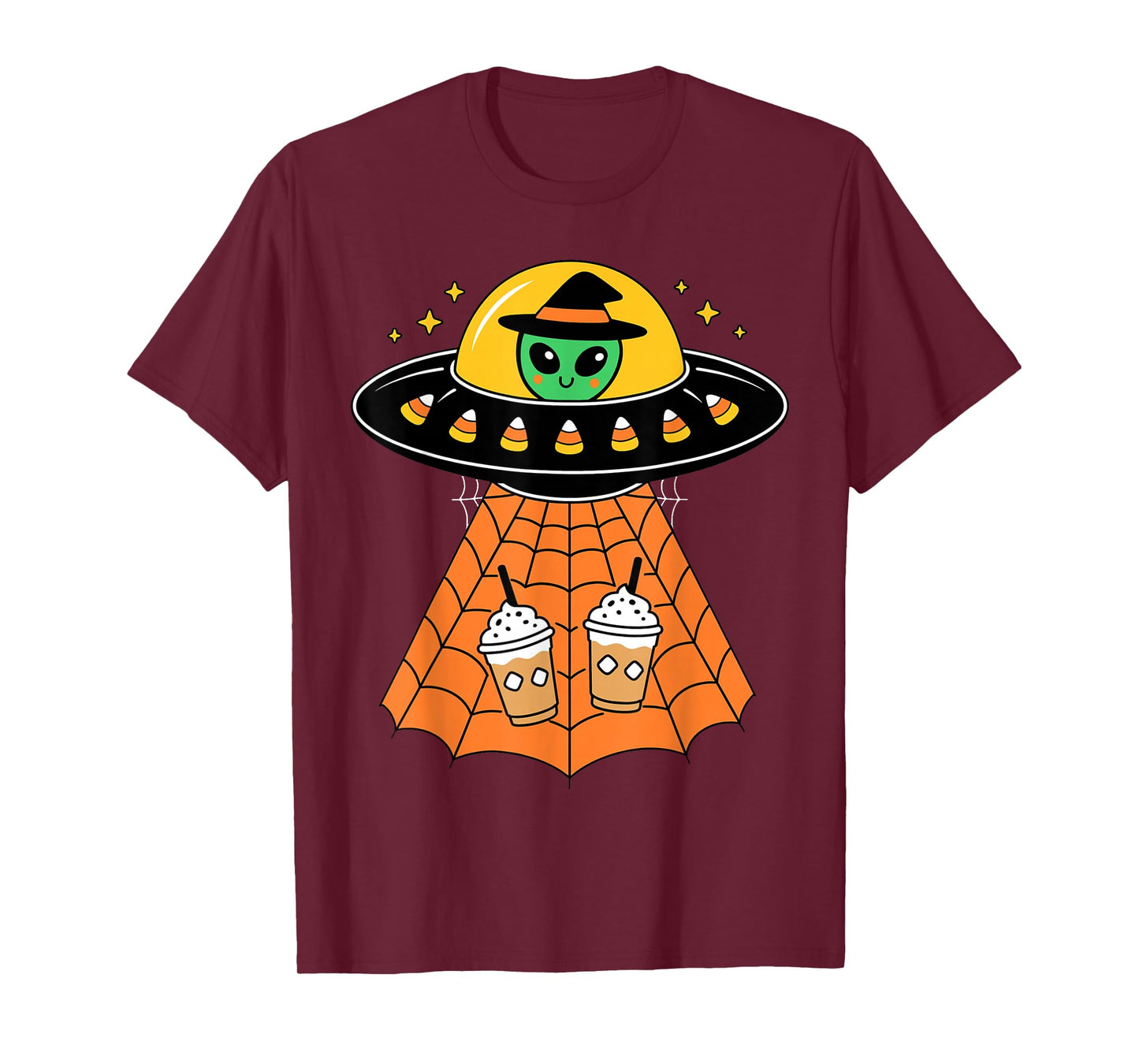 Cute Alien UFO Halloween Coffee Pumpkin Humor Costume Candy T-Shirt