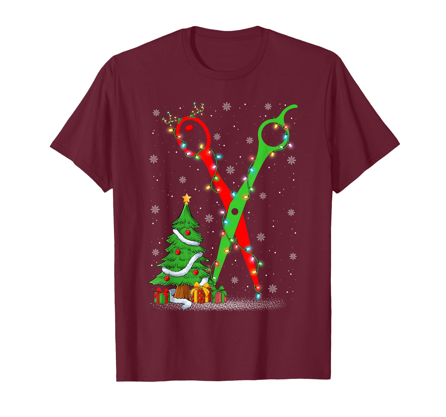 Hairstylist Scissor Xmas Tree Lights Hair Stylist Christmas T-Shirt