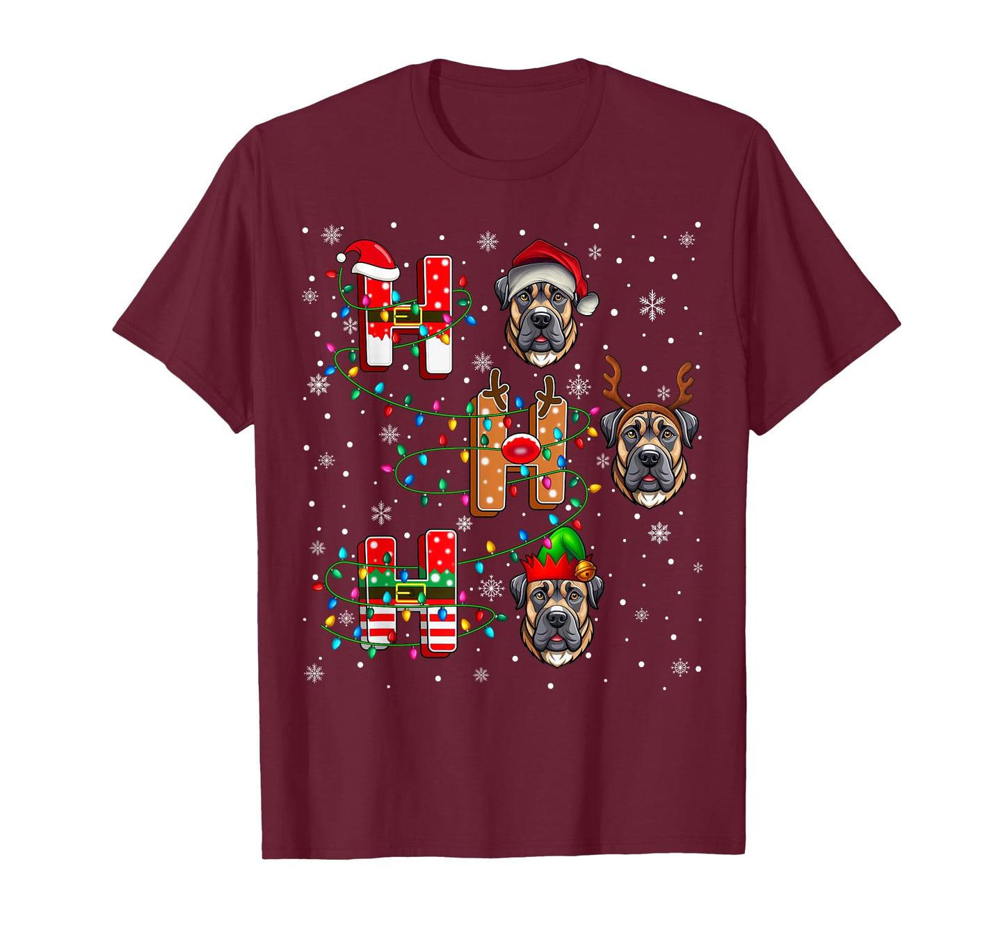 Ho Ho Ho Santa Reindeer Hat Elf English Mastiff Dog Xmas T-Shirt