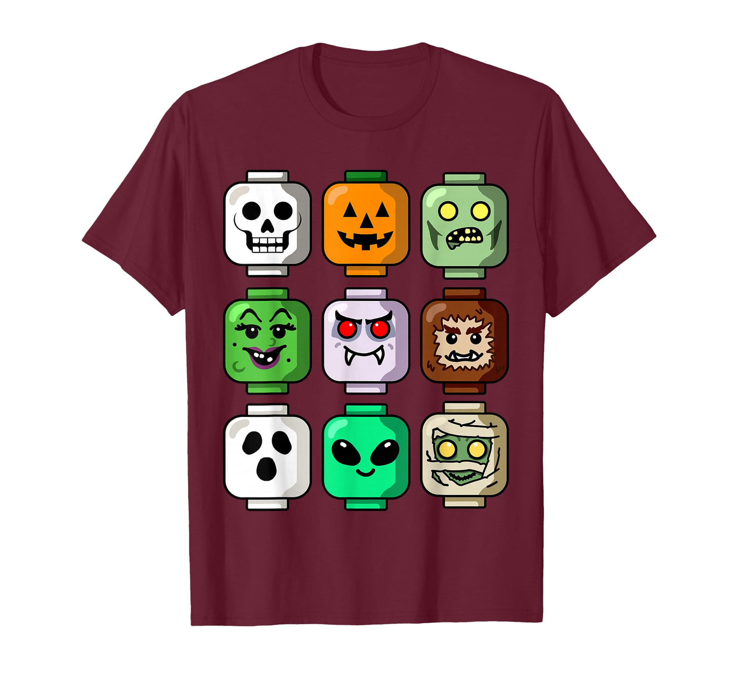 Halloween Building Brick Head Pumpkin Ghost Zombie Boys T-Shirt