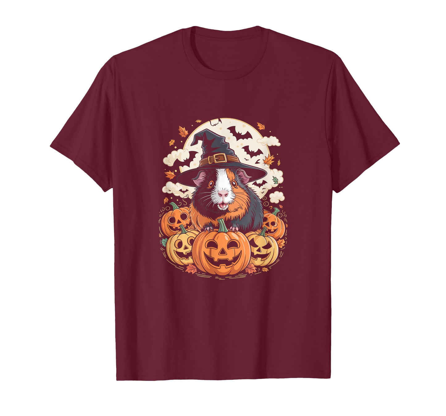 Guinea Pig Witch Hat Pumpkin Fall Spooky Bats Halloween T-Shirt