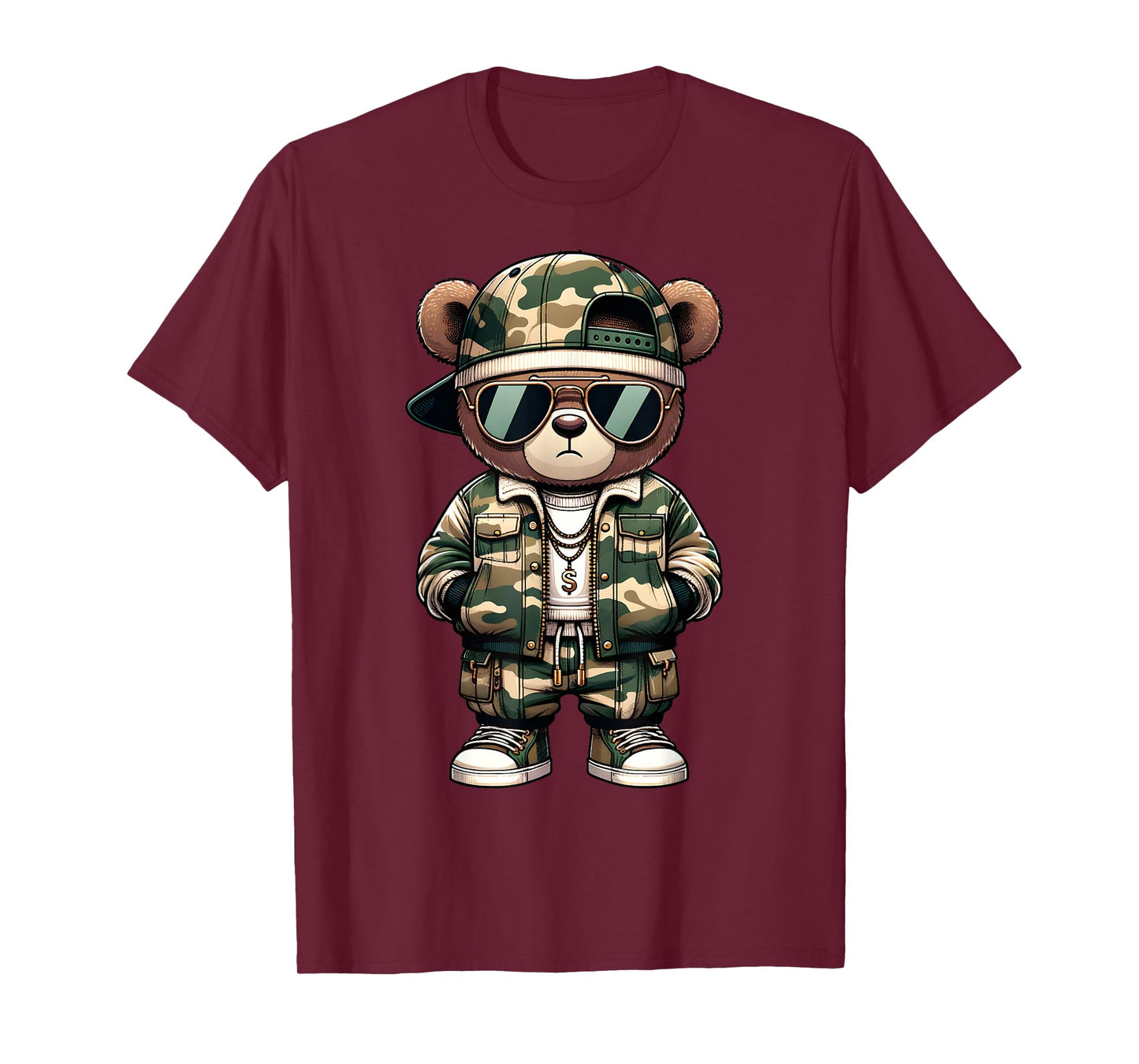 Camo Hip Hop Teddy Bear Camouflage Gangsta Streetwear Hustle T-Shirt