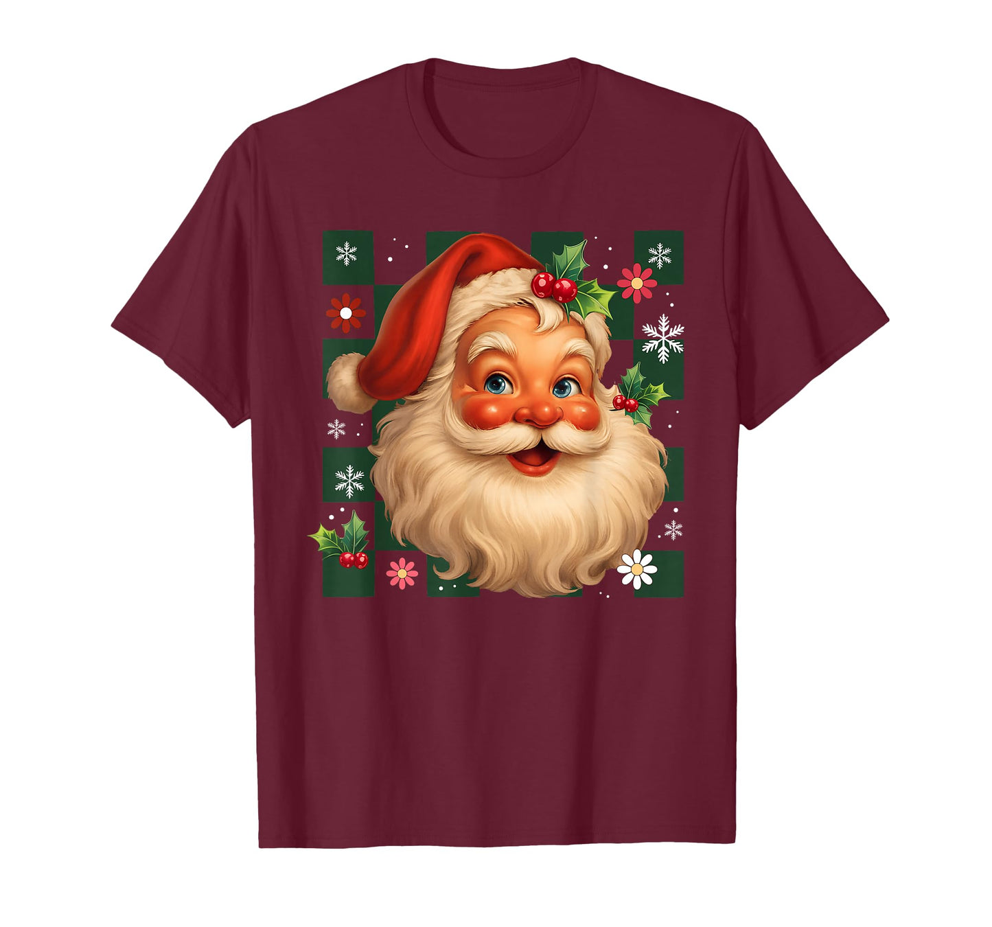 Retro Checkered Santa Claus Vintage Christmas Holiday Season T-Shirt